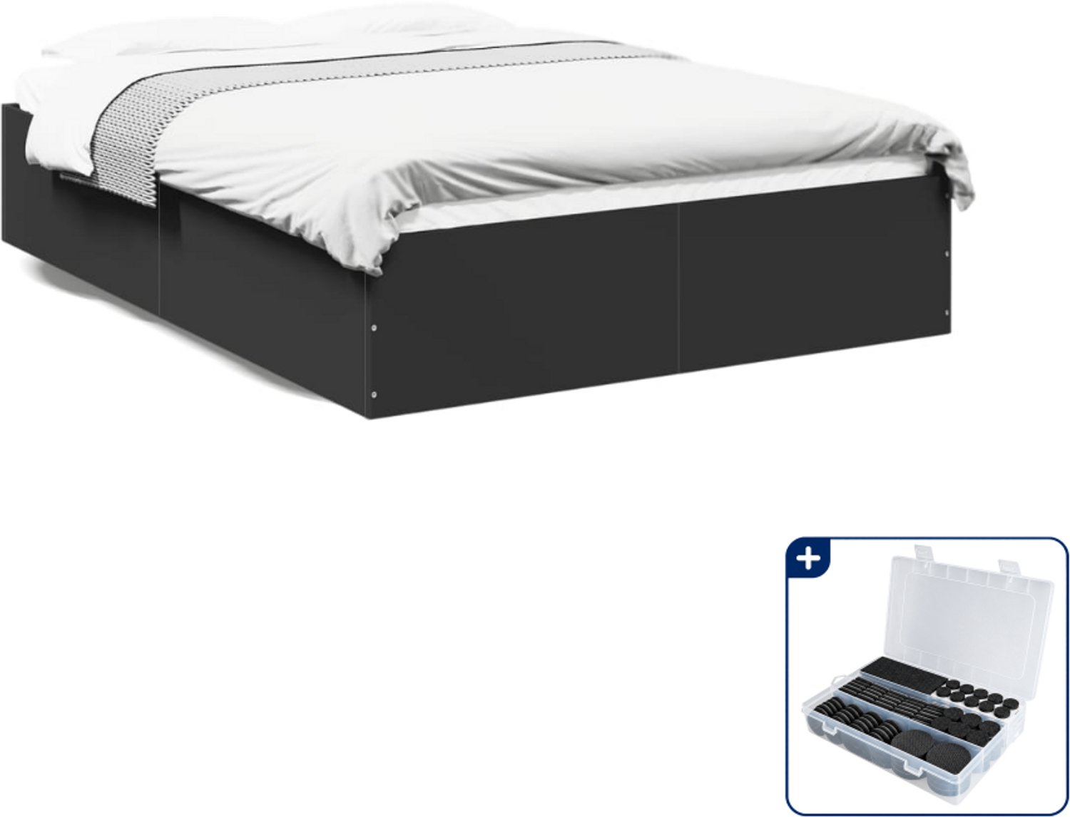 vidaXL bedframe - 120 x 190 cm - bewerkt hout - zwart - Inclusief antikrasvilt 177-delig