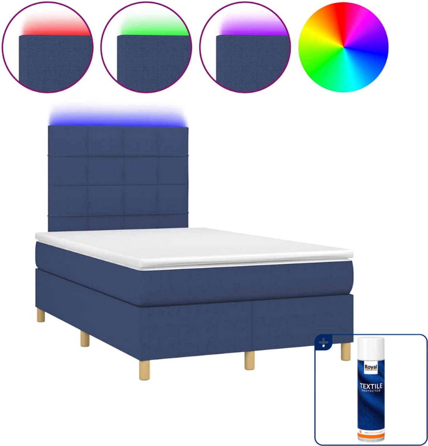 vidaXL boxspring met matras en LED - 120 x 200 cm - blauw - Inclusief textielbeschermer 500 ml