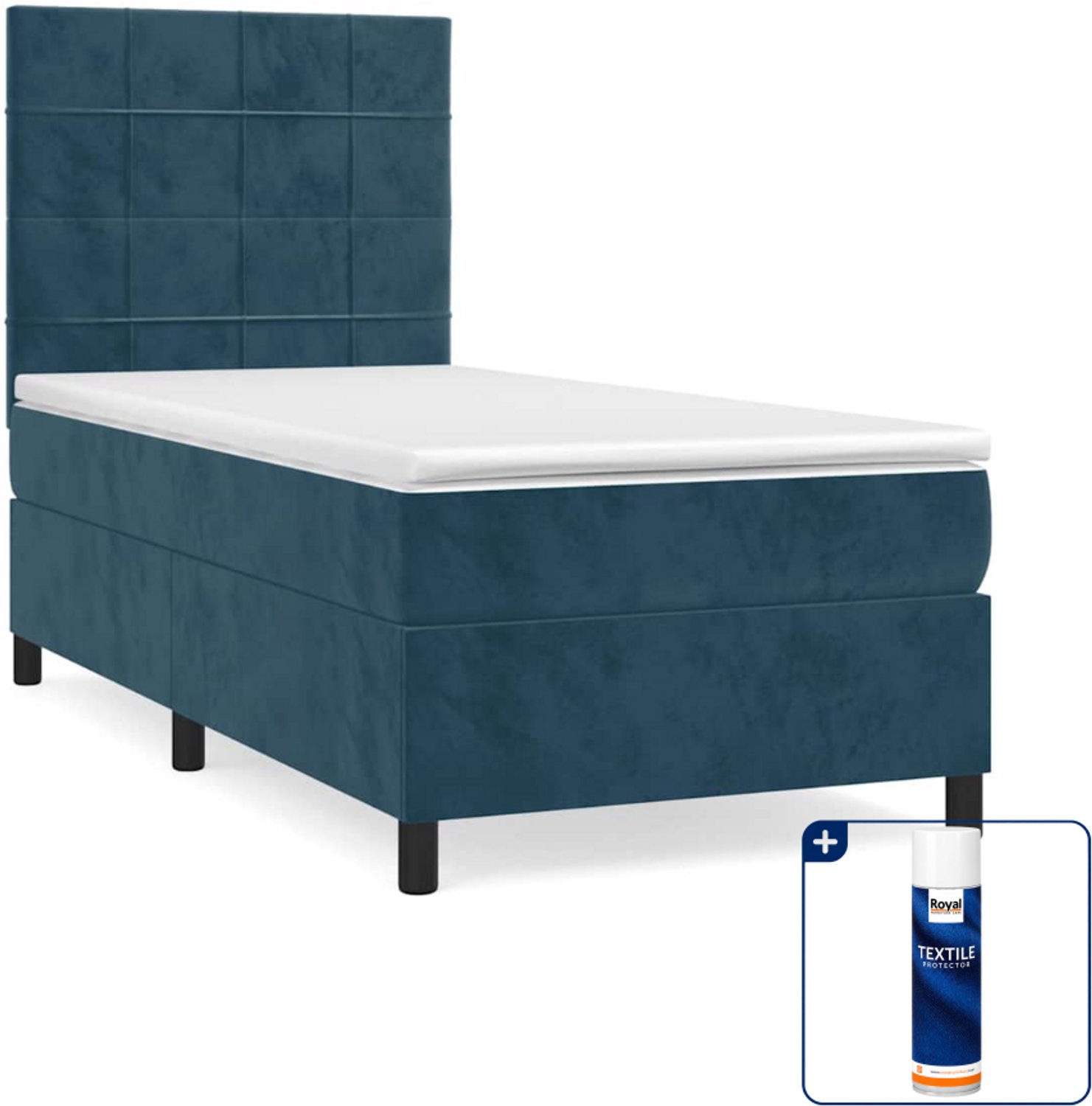 vidaXL boxspring met matras - 80 x 200 cm - fluweel - donkerblauw - Inclusief textielbeschermer 500 ml