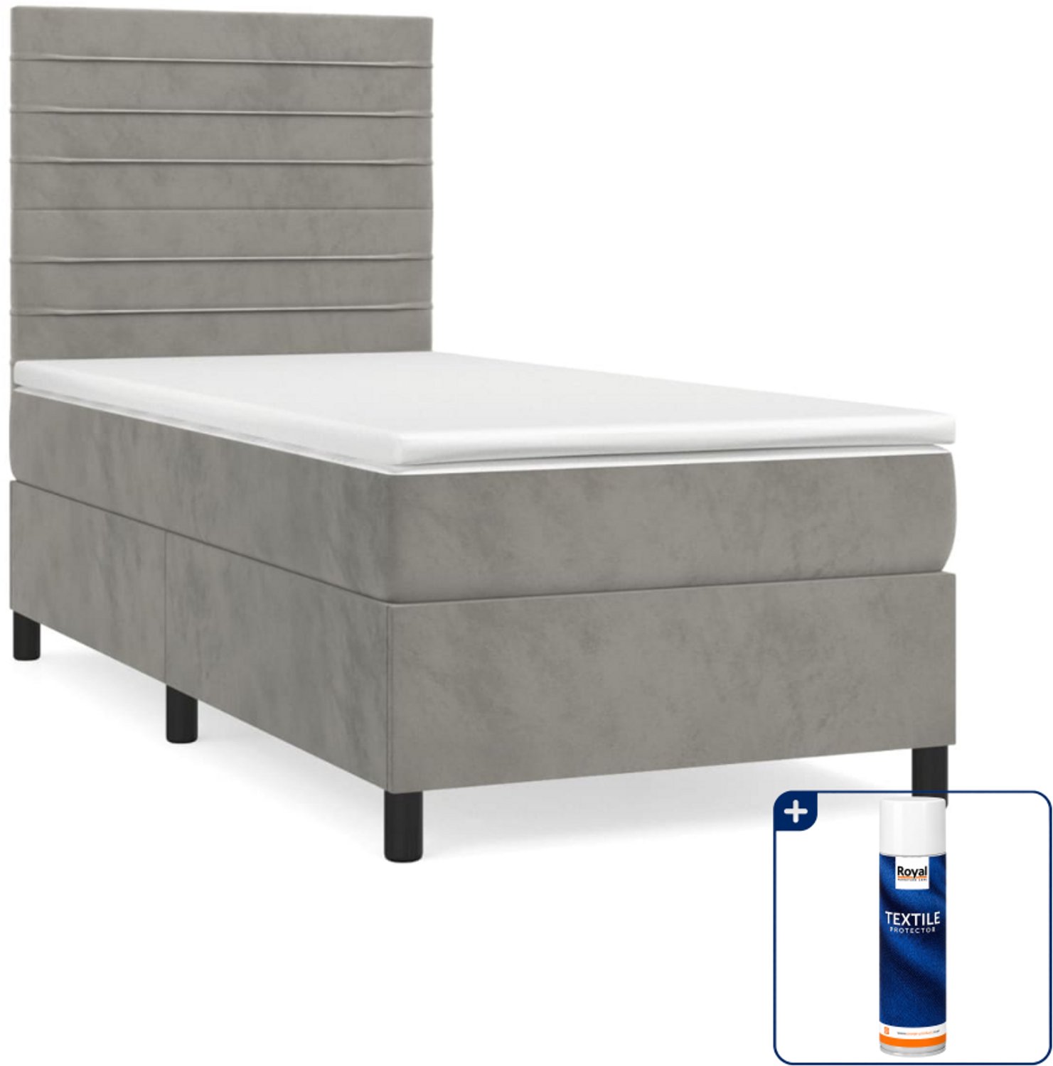 vidaXL boxspring met matras 90 x 200 cm - fluweel - lichtgrijs - Inclusief textielbeschermer 500 ml