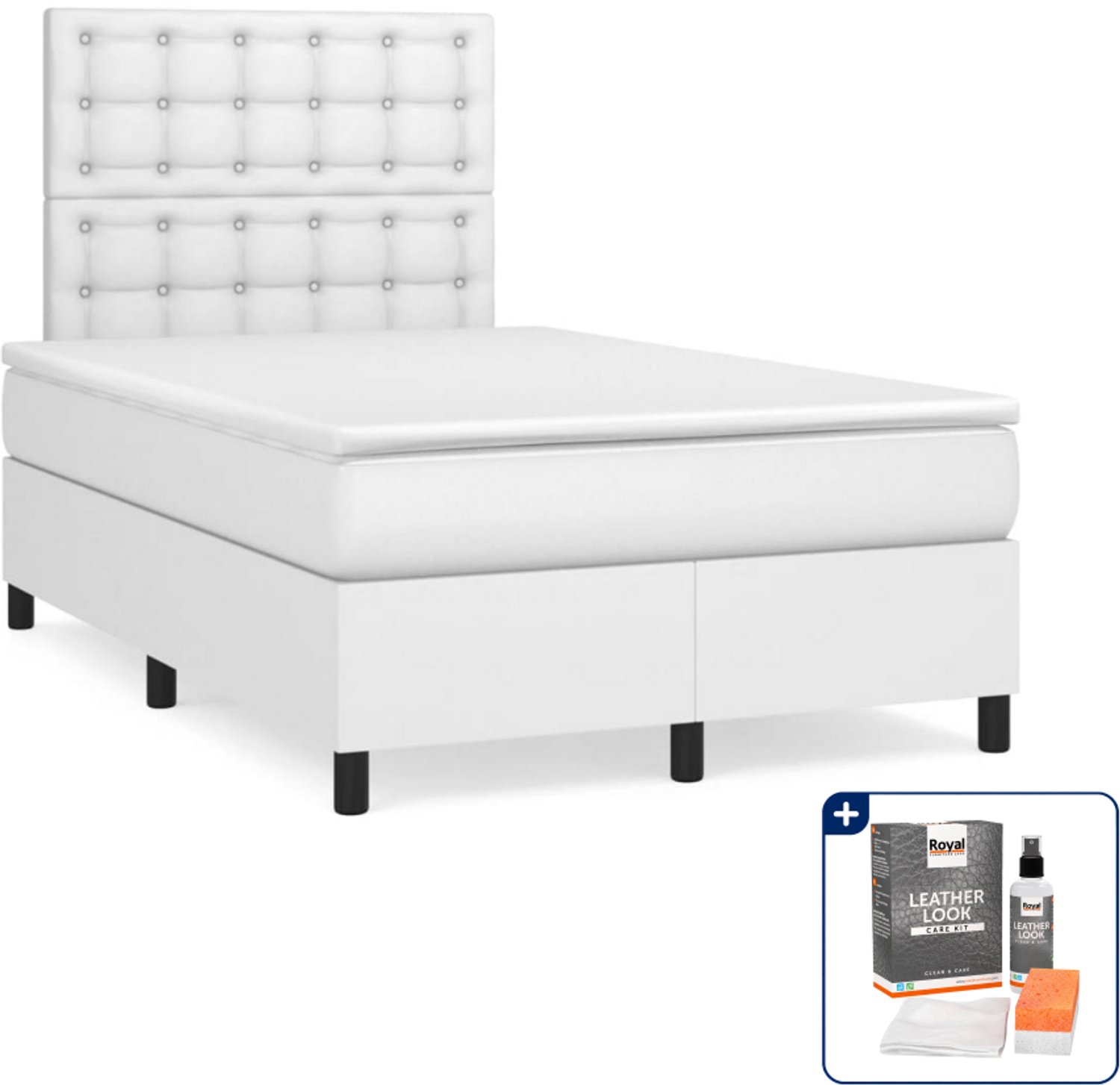vidaXL boxspring met matras - 120 x 200 cm - kunstleer - wit - Inclusief onderhoudsset voor kunstleer 150 ml