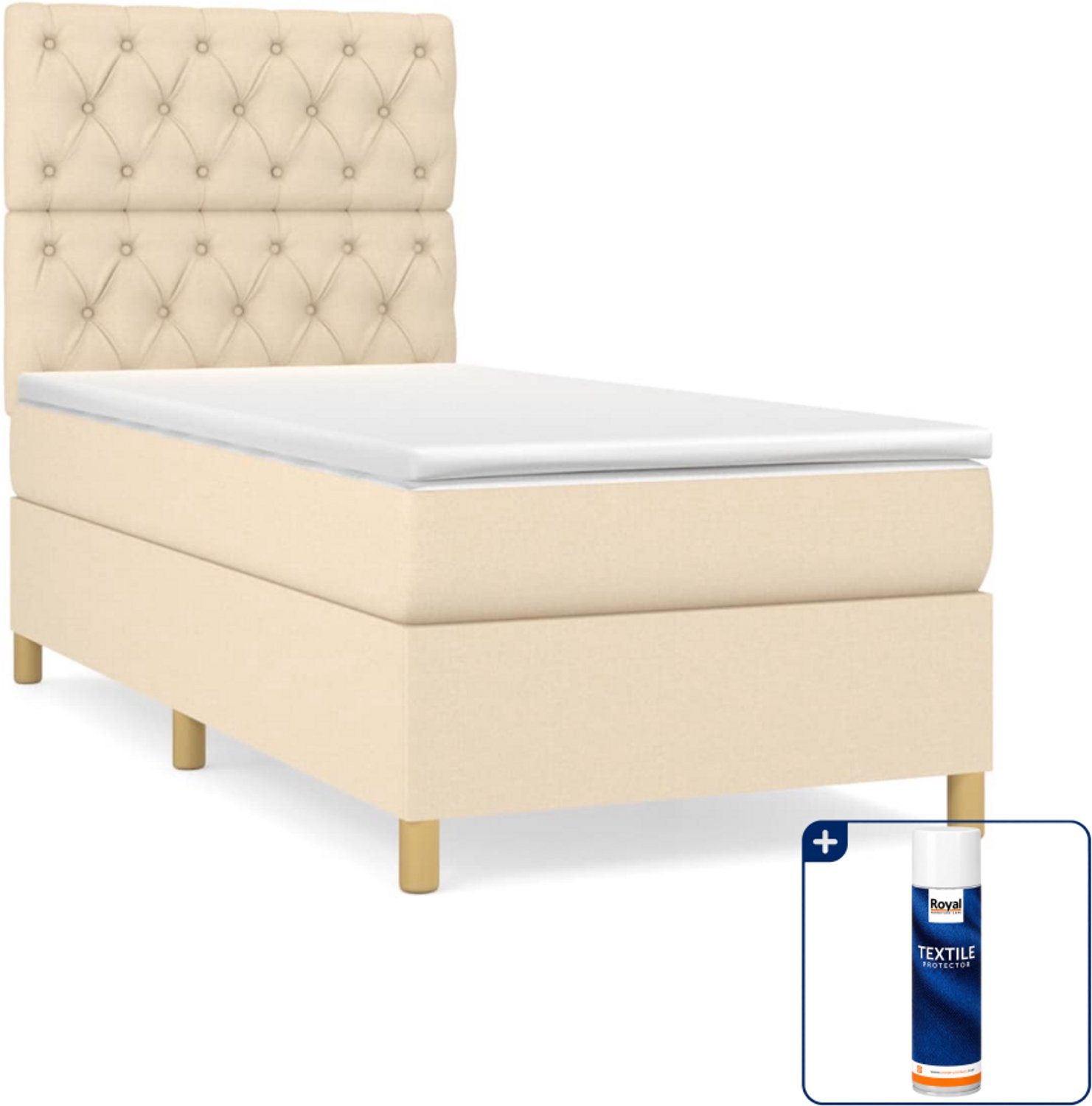 vidaXL boxspring met matras - 80 x 200 cm - stof - crème - Inclusief textielbeschermer 500 ml