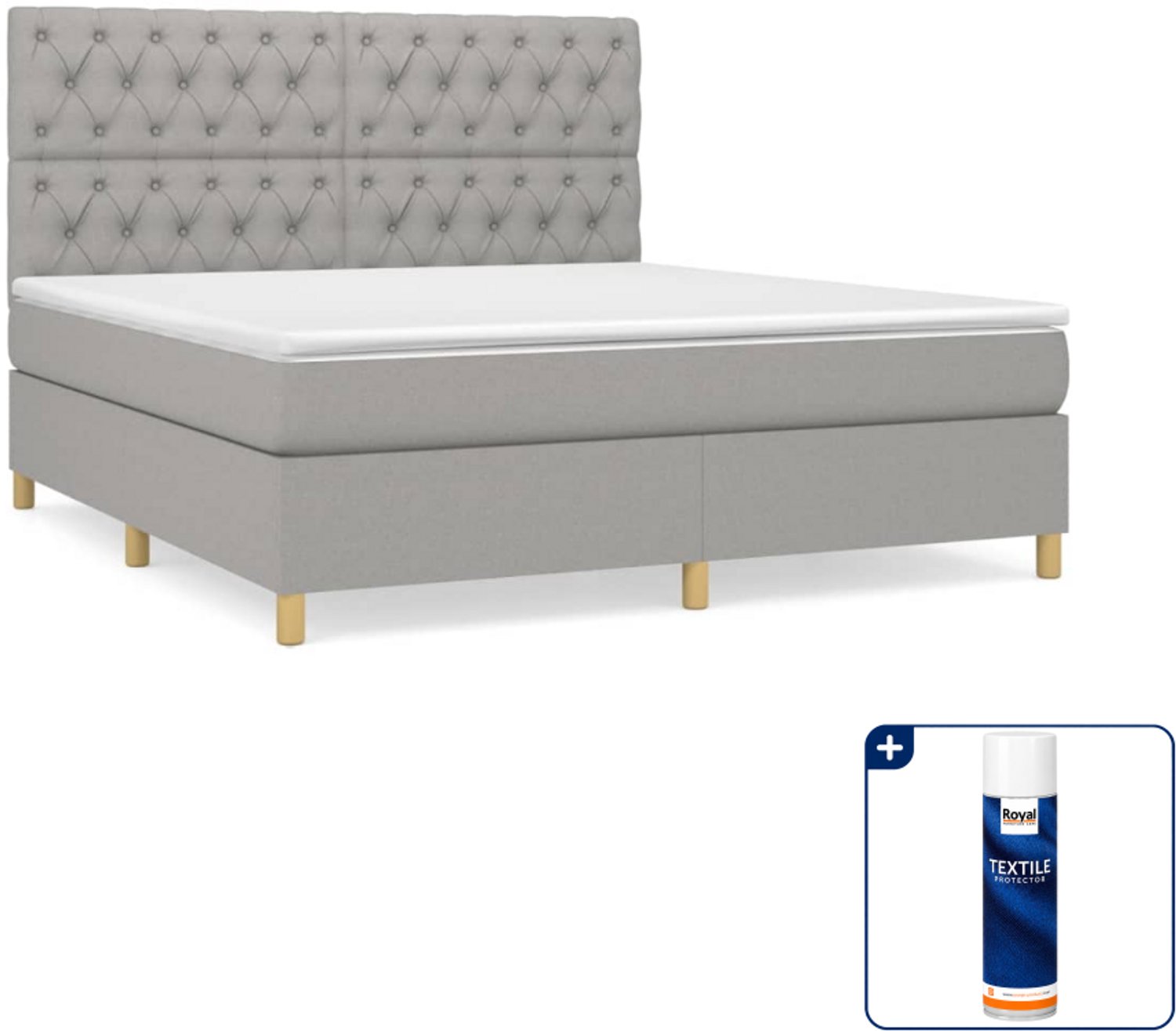 vidaXL boxspring Queensize - 160 x 200 cm - stof - lichtgrijs - Inclusief textielbeschermer 500 ml
