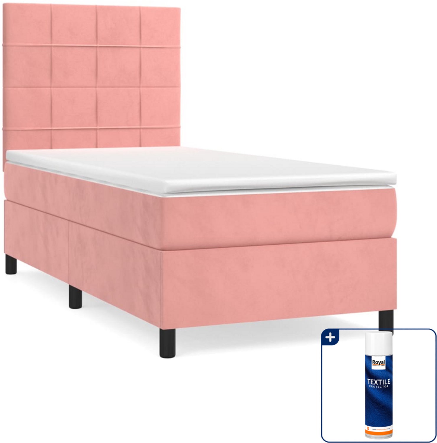 vidaXL boxspring met matras 90 x 200 cm - fluweel - roze - Inclusief textielbeschermer 500 ml