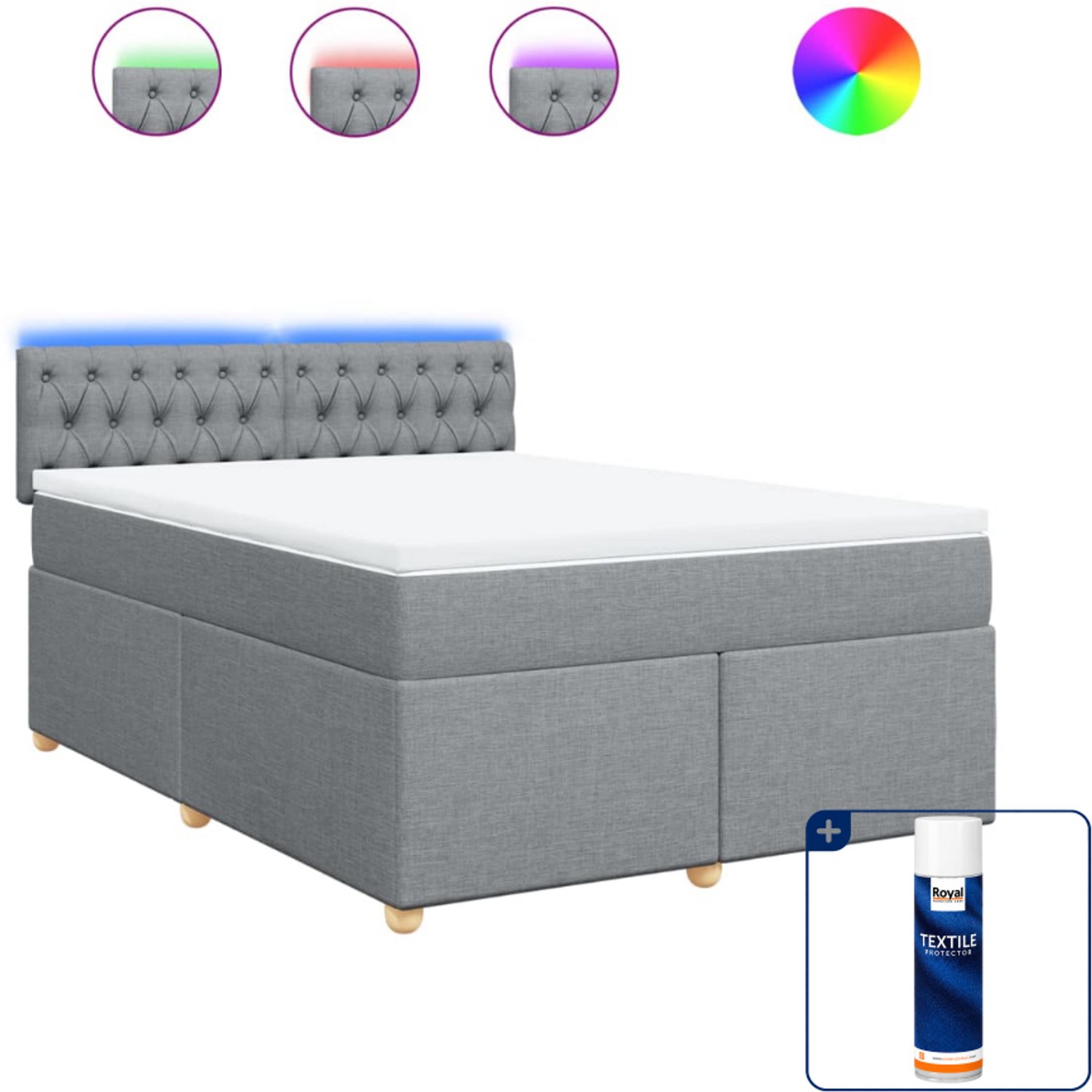 vidaXL boxspring met matras - Small double - 140 x 200 cm - lichtgrijs - Inclusief textielbeschermer 500 ml