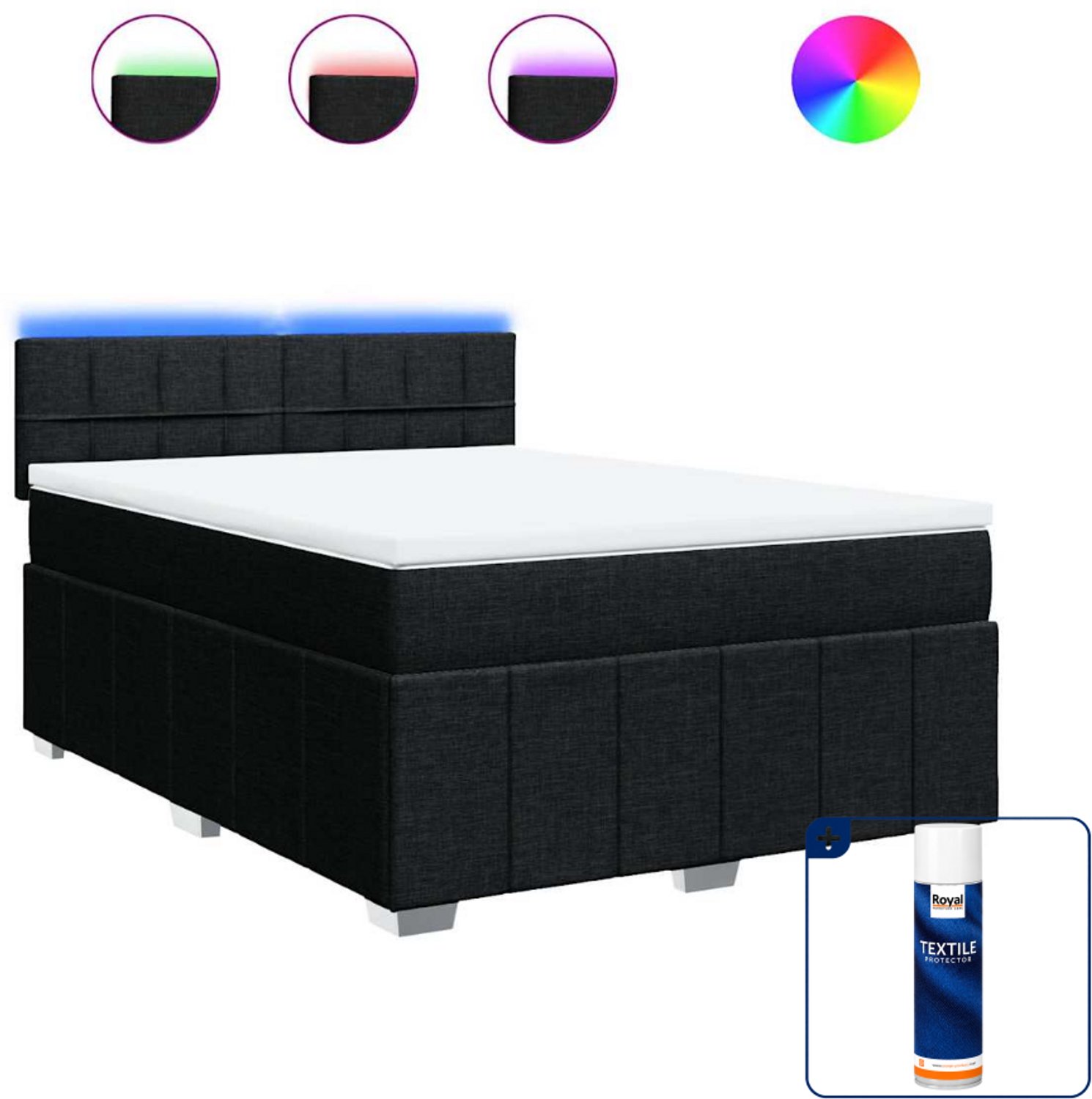 vidaXL Boxspring met matras - 140 x 190 cm - stof - zwart - Inclusief textielbeschermer 500 ml