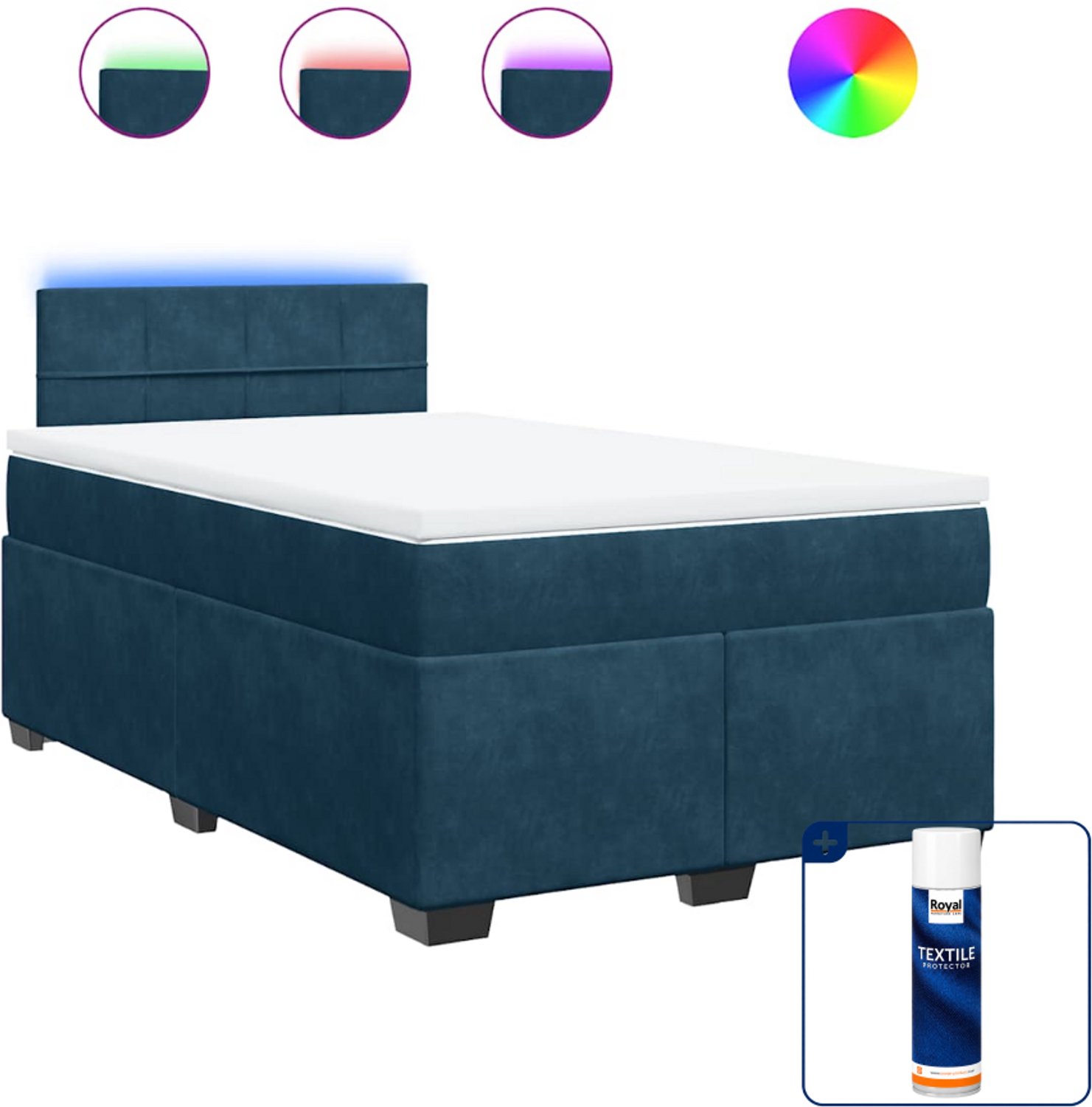vidaXL Boxspring met matras - 120 x 200 cm - fluweel - blauw - Inclusief textielbeschermer 500 ml