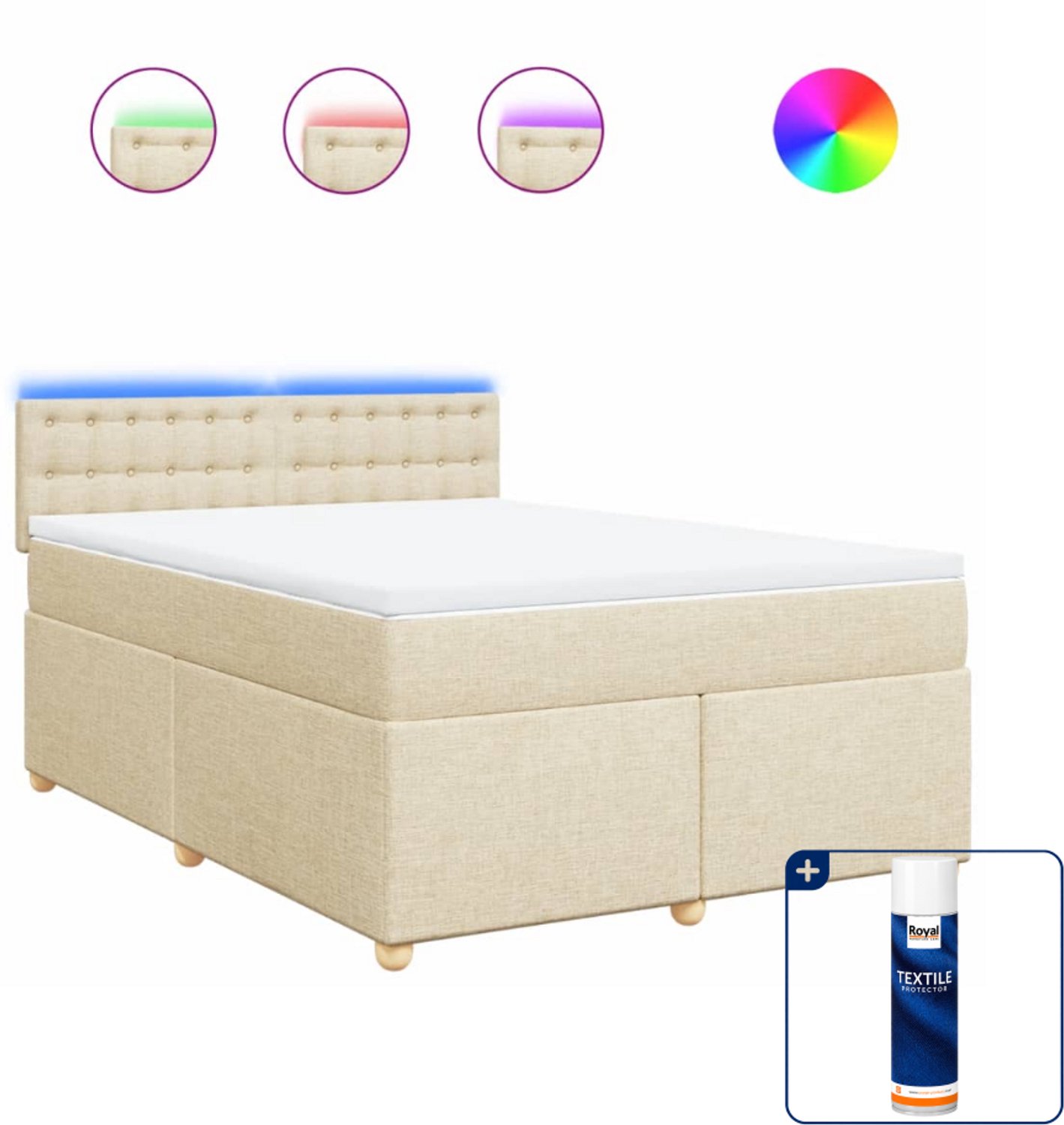 vidaXL boxspring met matras - Queensize - 160 x 200 cm - crème - Inclusief textielbeschermer 500 ml