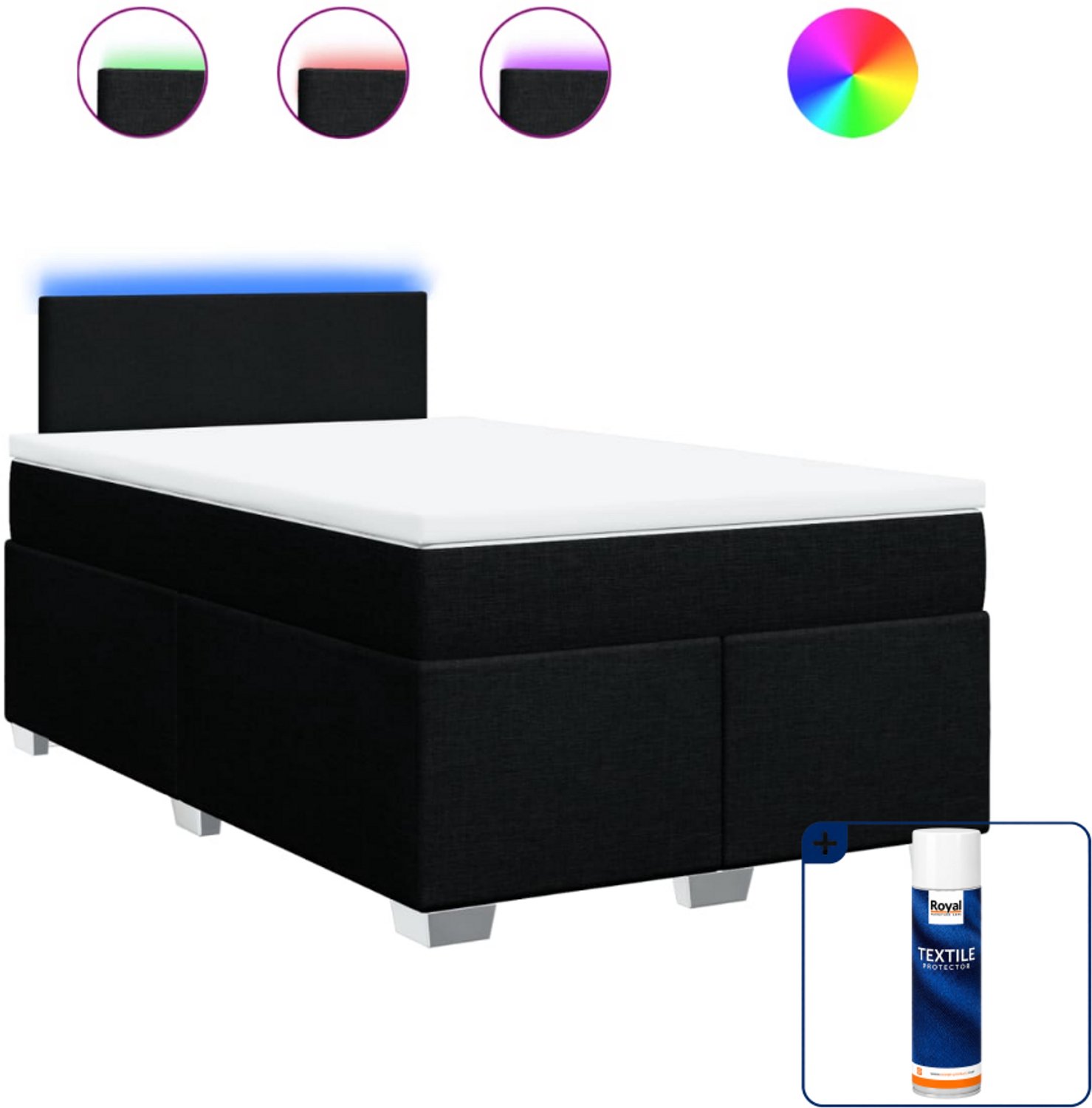 vidaXL boxspring met matras en led - 120 x 190 cm - stof - zwart - Inclusief textielbeschermer 500 ml