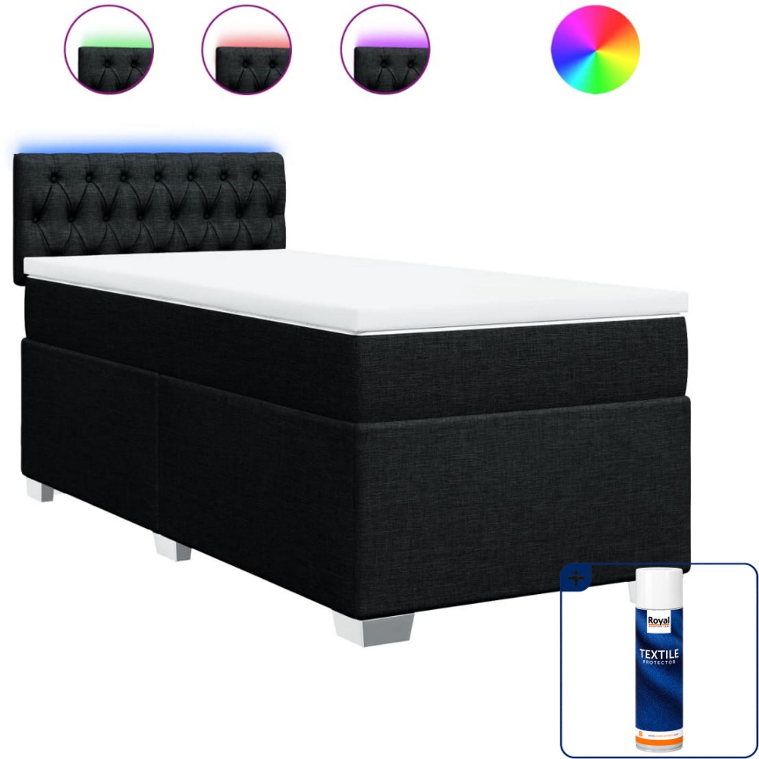 vidaXL boxspring met matras - 90 x 190 cm - stof - zwart - Inclusief textielbeschermer 500 ml