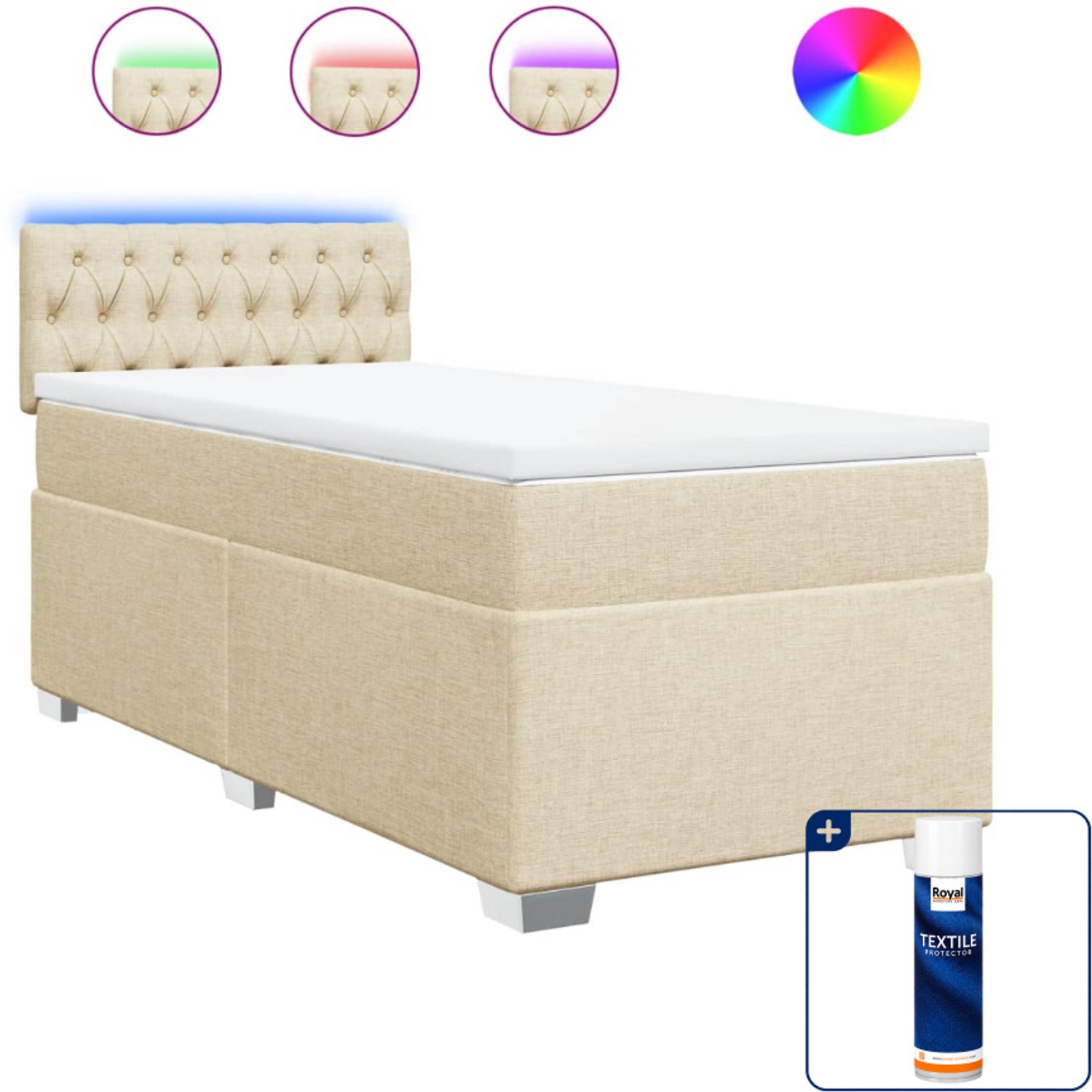 vidaXL boxspring met matras 80 x 200 cm - stof - crèmekleurig - Inclusief textielbeschermer 500 ml