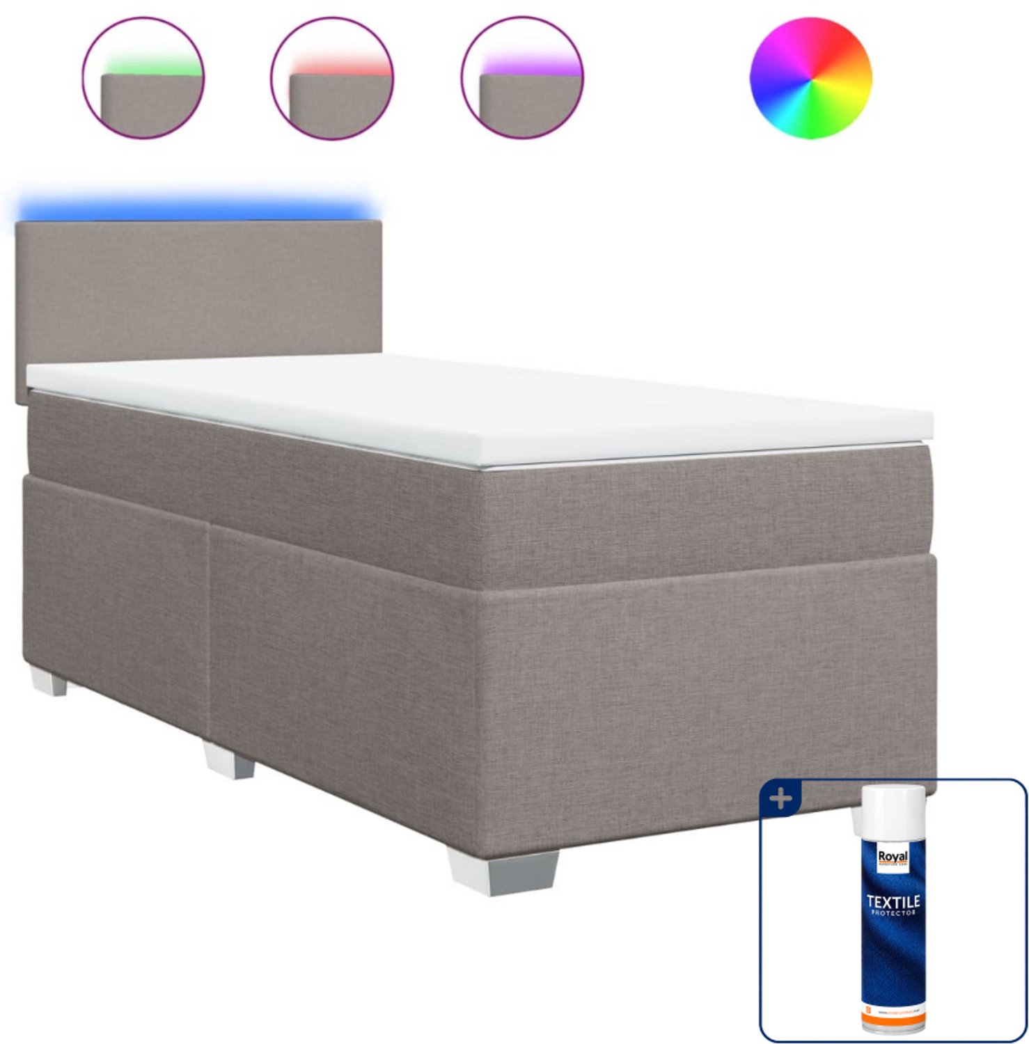 vidaXL boxspring met matras - 90 x 200 cm - stof - taupe - Inclusief textielbeschermer 500 ml