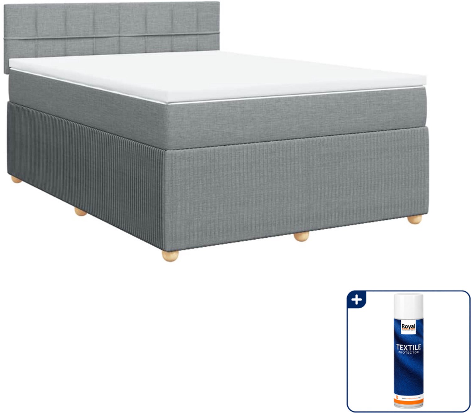 vidaXL Boxspring 140 x 190 cm - stof - lichtgrijs - Inclusief textielbeschermer 500 ml