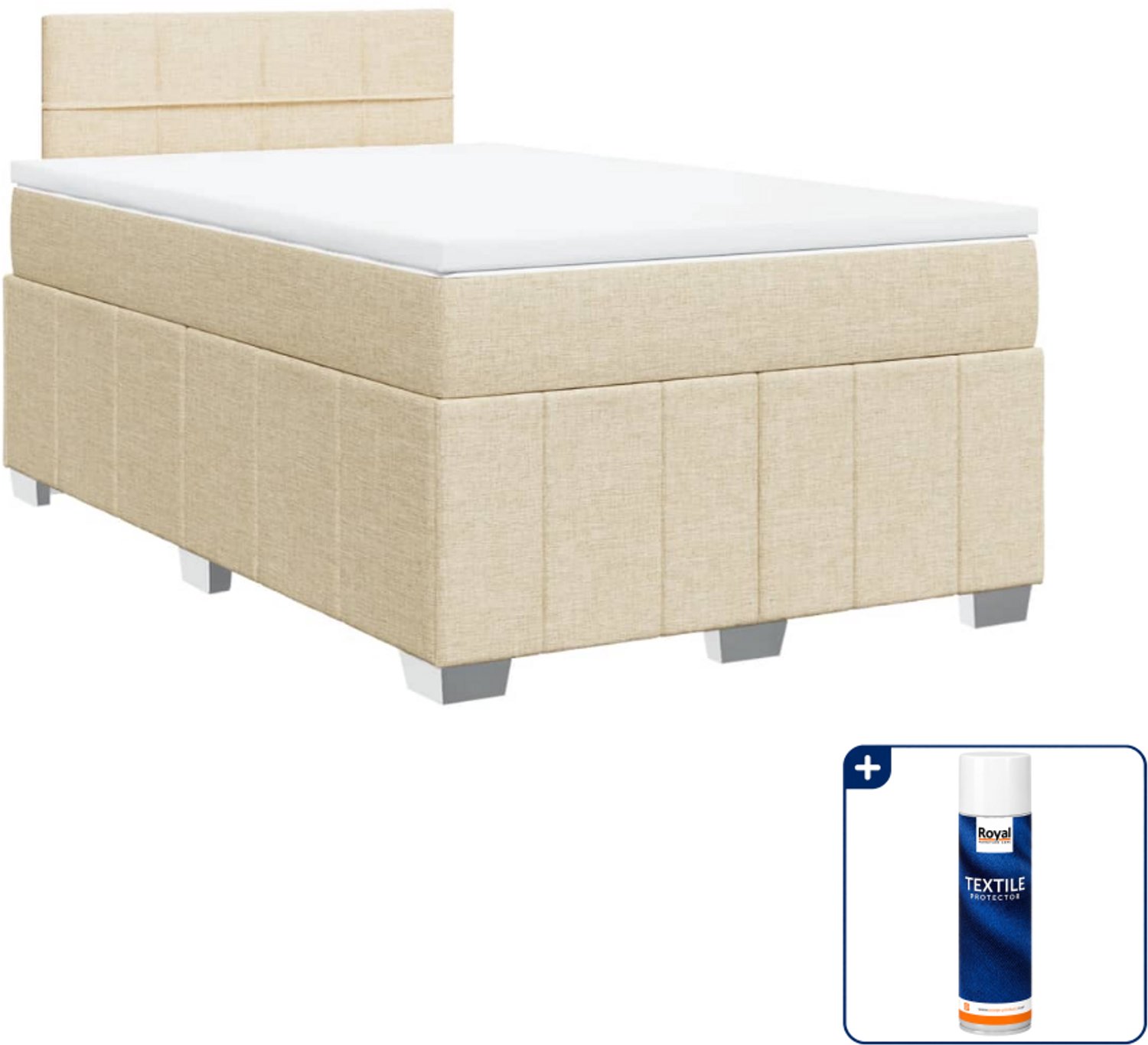 vidaXL boxspring - 120 x 190 cm - stof - crèmekleurig - Inclusief textielbeschermer 500 ml