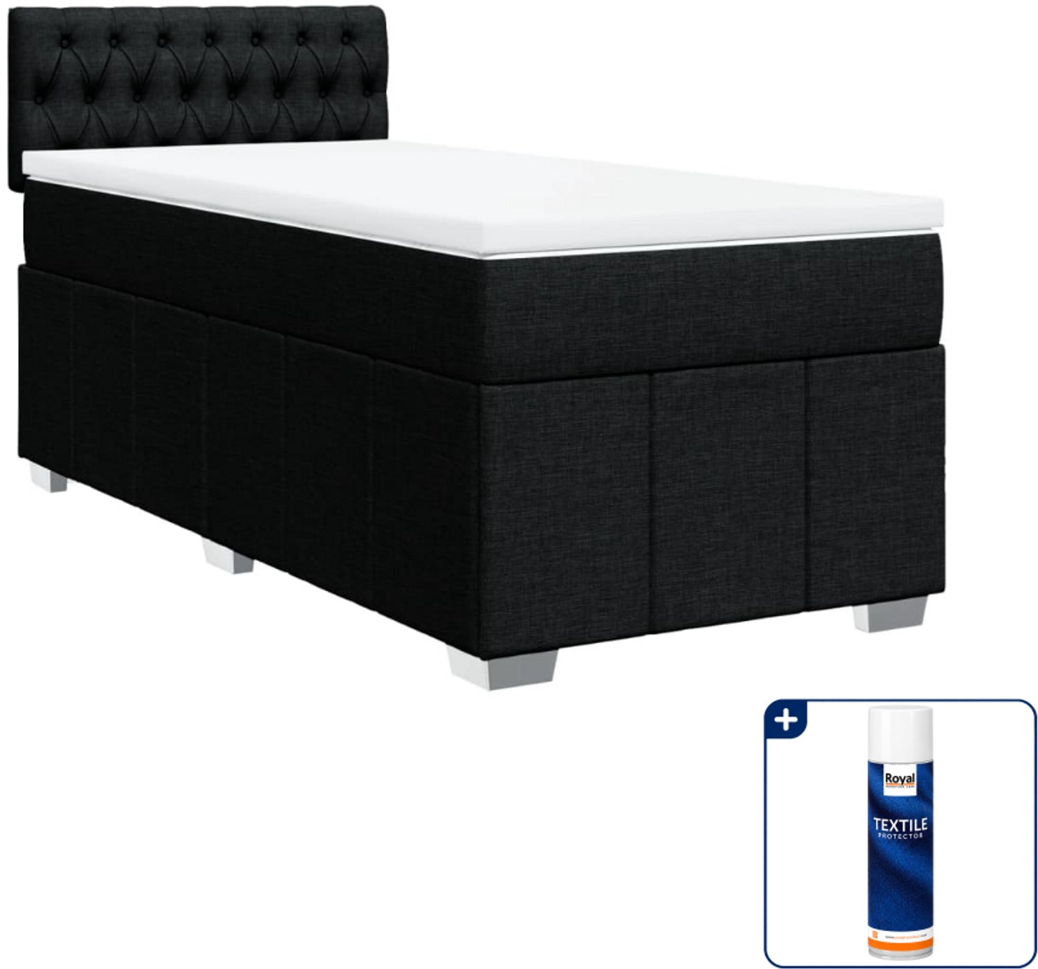 vidaXL boxspring met matras 90 x 190 cm - zwart - Inclusief textielbeschermer 500 ml