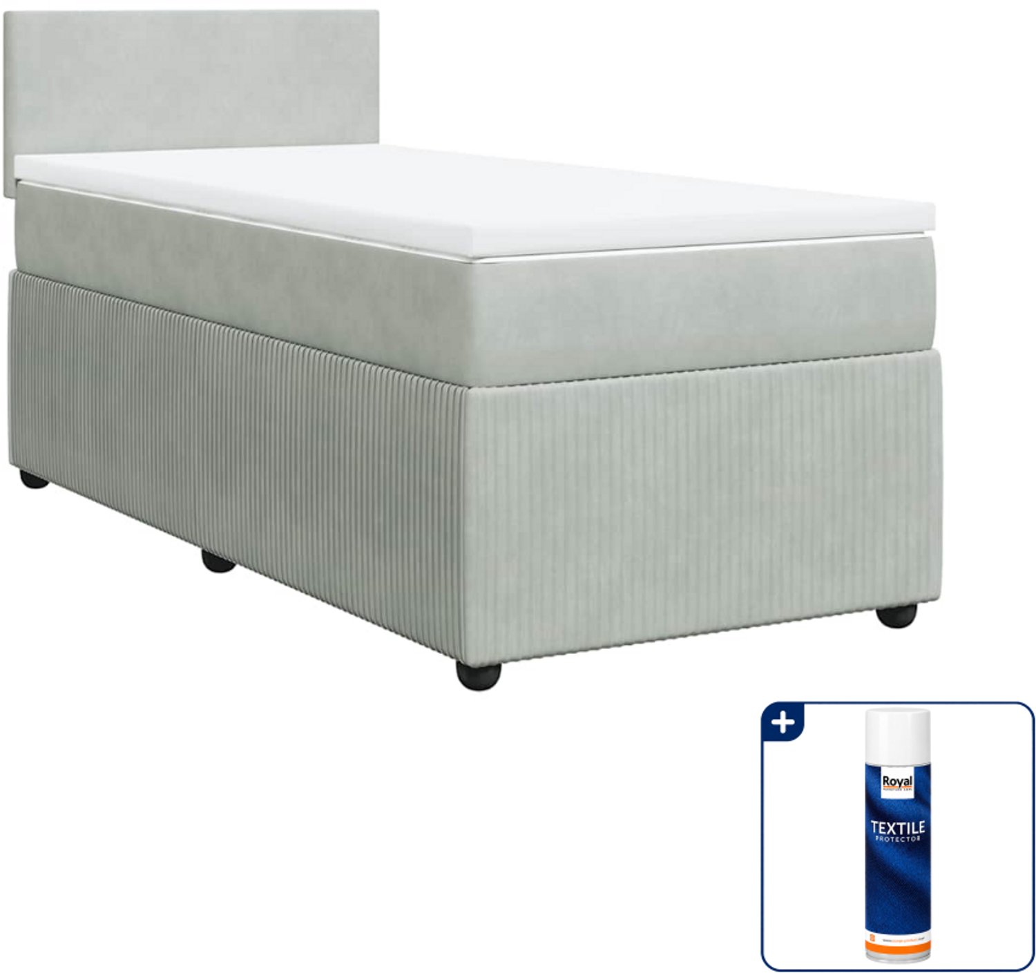 vidaXL boxspring met matras 100 x 200 cm - fluweel - lichtgrijs - Inclusief textielbeschermer 500 ml