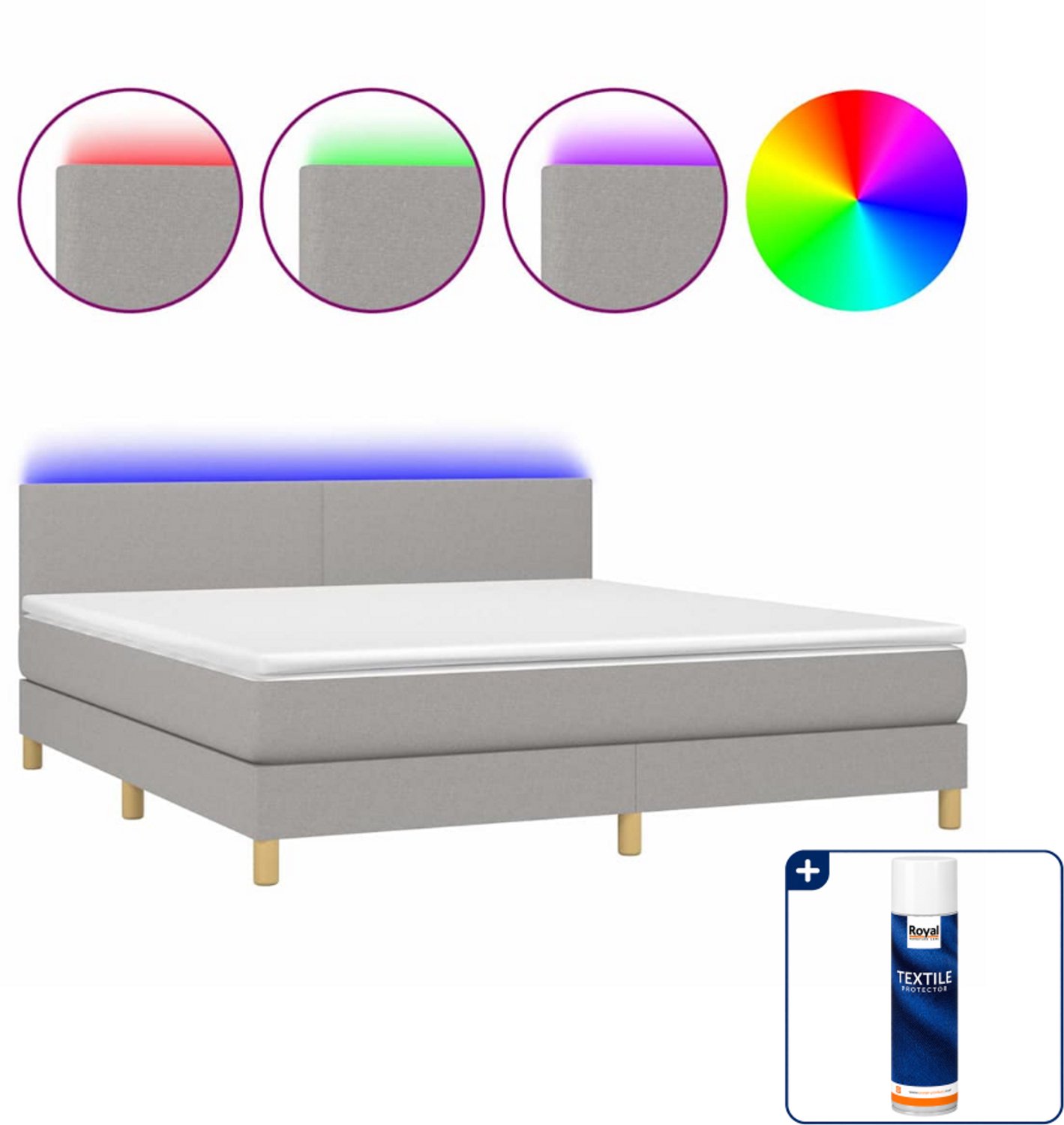 vidaXL Boxspring - Kingsize - 180 x 200 cm - lichtgrijs - Inclusief textielbeschermer 500 ml