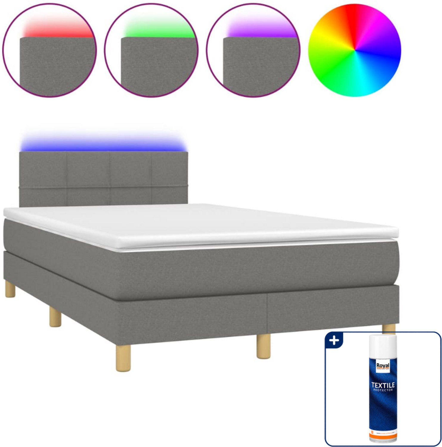 vidaXL boxspring met matras en LED - 120 x 200 cm - donkergrijs - Inclusief textielbeschermer 500 ml