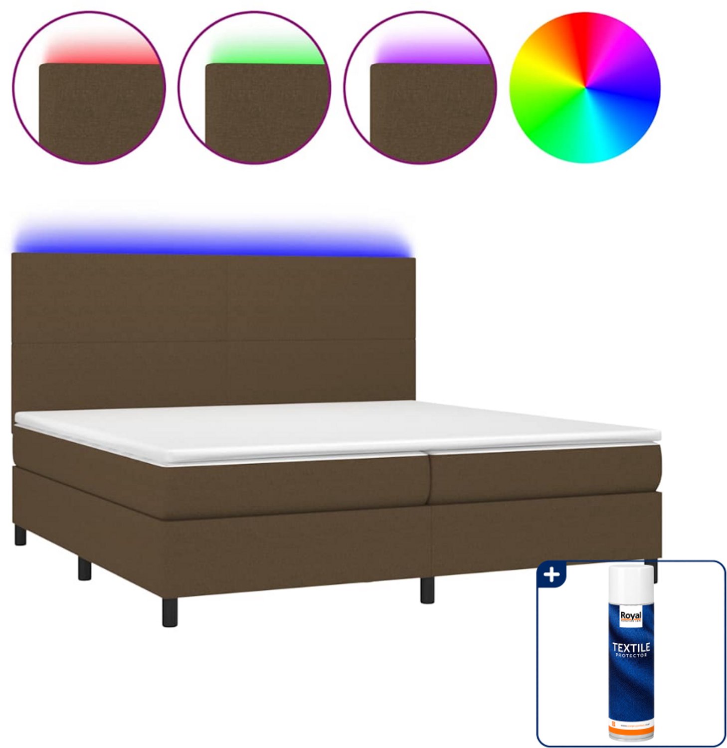 vidaXL boxspring met matras en LED - 200 x 200 cm - donkerbruin - Inclusief textielbeschermer 500 ml