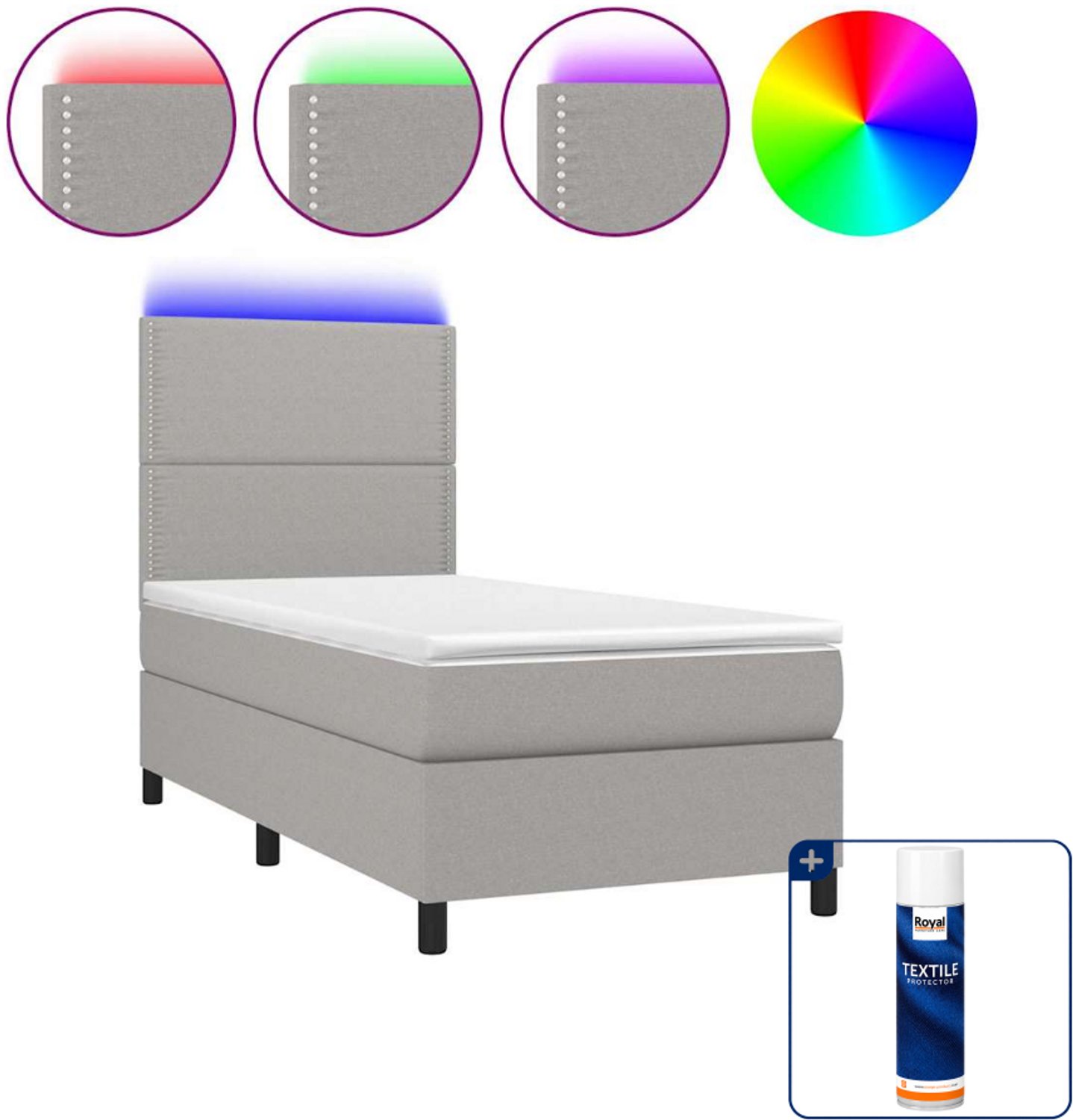 vidaXL boxspring met matras en led - 90 x 190 cm - lichtgrijs - Inclusief textielbeschermer 500 ml