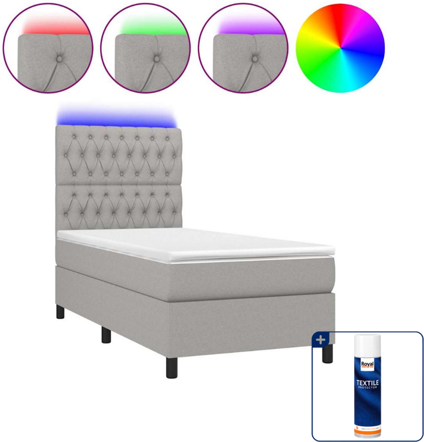 vidaXL boxspring met matras en LED - 100 x 200 cm - lichtgrijs - Inclusief textielbeschermer 500 ml