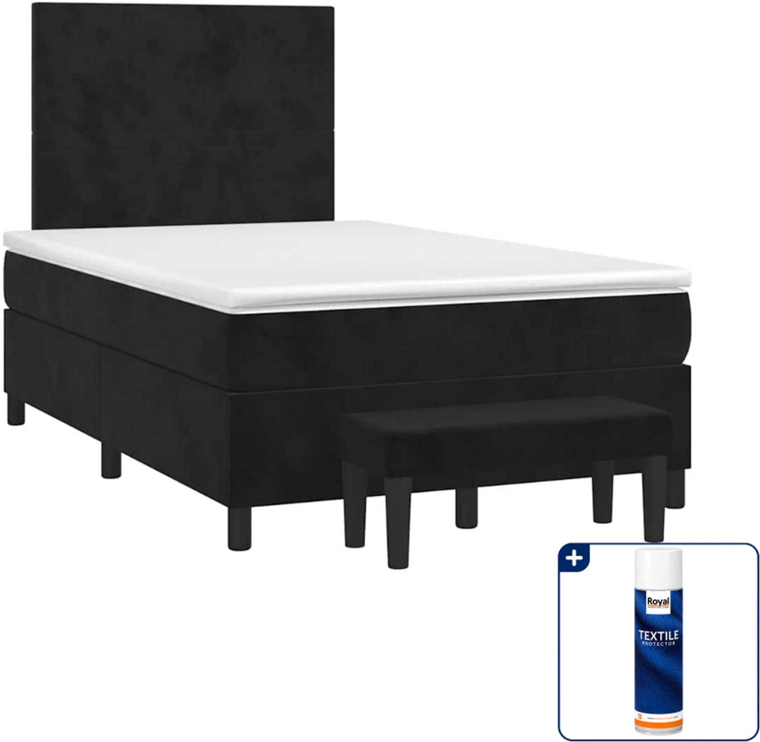 vidaXL boxspring met matras en bankje - 120 x 190 cm - zwart - Inclusief textielbeschermer 500 ml