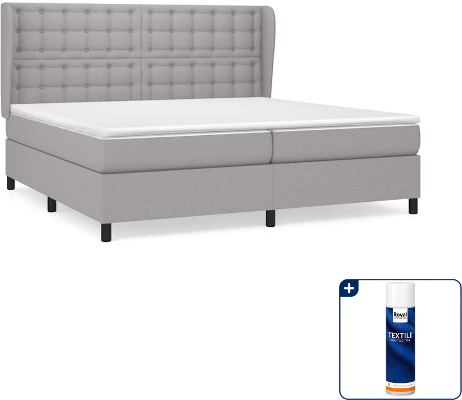 vidaXL boxspring met matras - super kingsize - 200 x 200 cm - stof - lichtgrijs - Inclusief textielbeschermer 500 ml