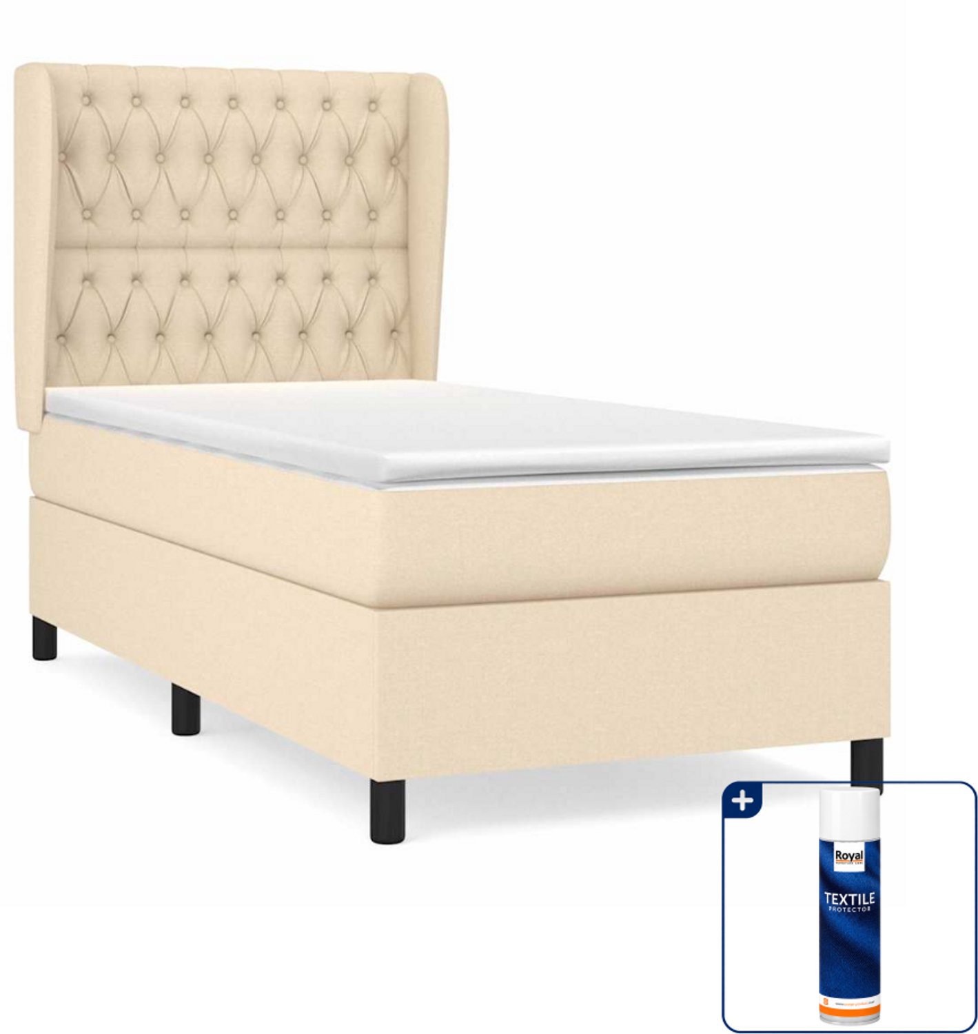 vidaXL boxspring met matras 90 x 200 cm - stof - crèmekleurig - Inclusief textielbeschermer 500 ml