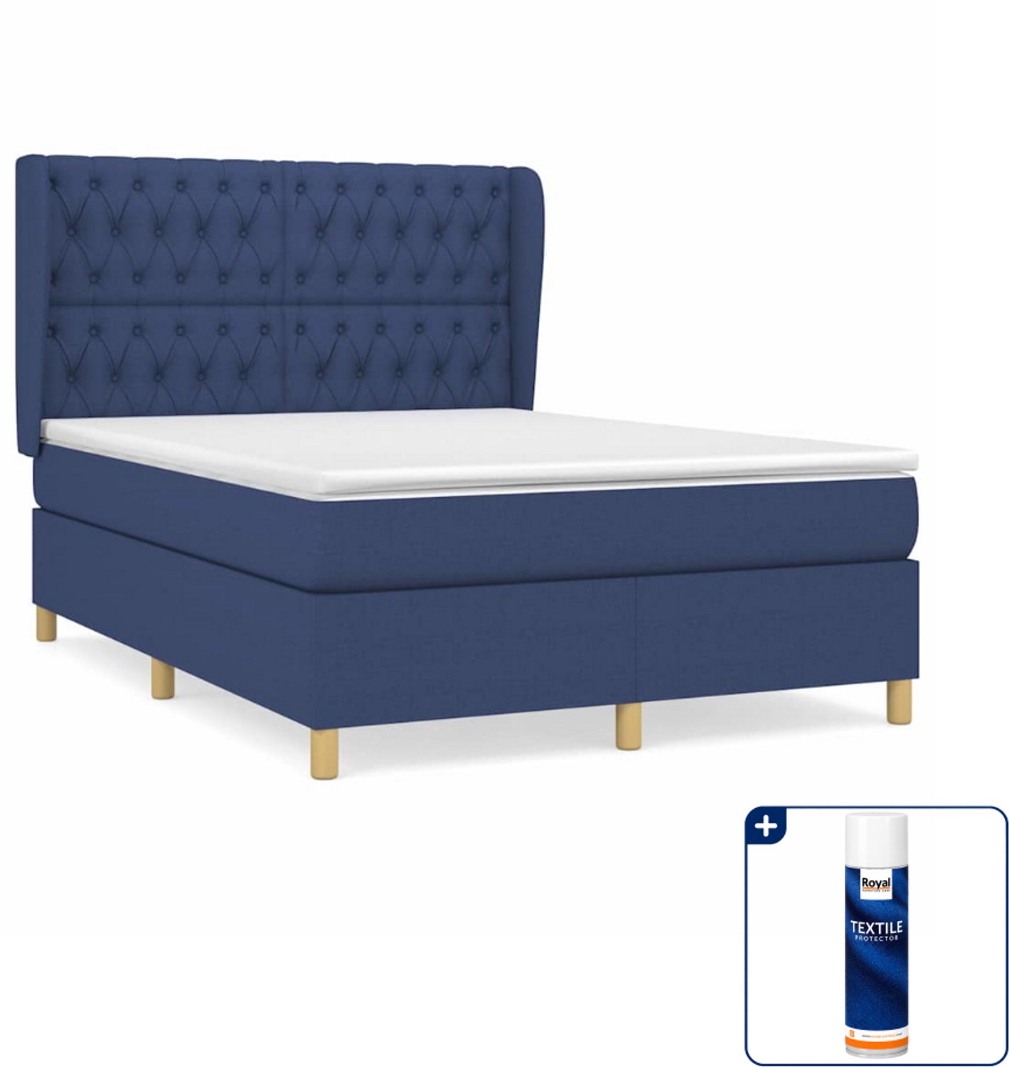 vidaXL boxspring met matras - small double 140 x 200 cm - blauw - Inclusief textielbeschermer 500 ml