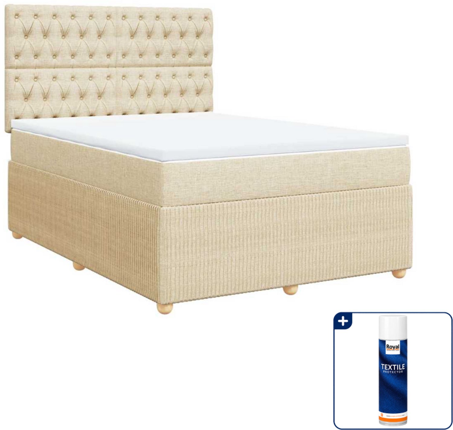 vidaXL boxspring Queensize - 160 x 200 cm - crème - Inclusief textielbeschermer 500 ml