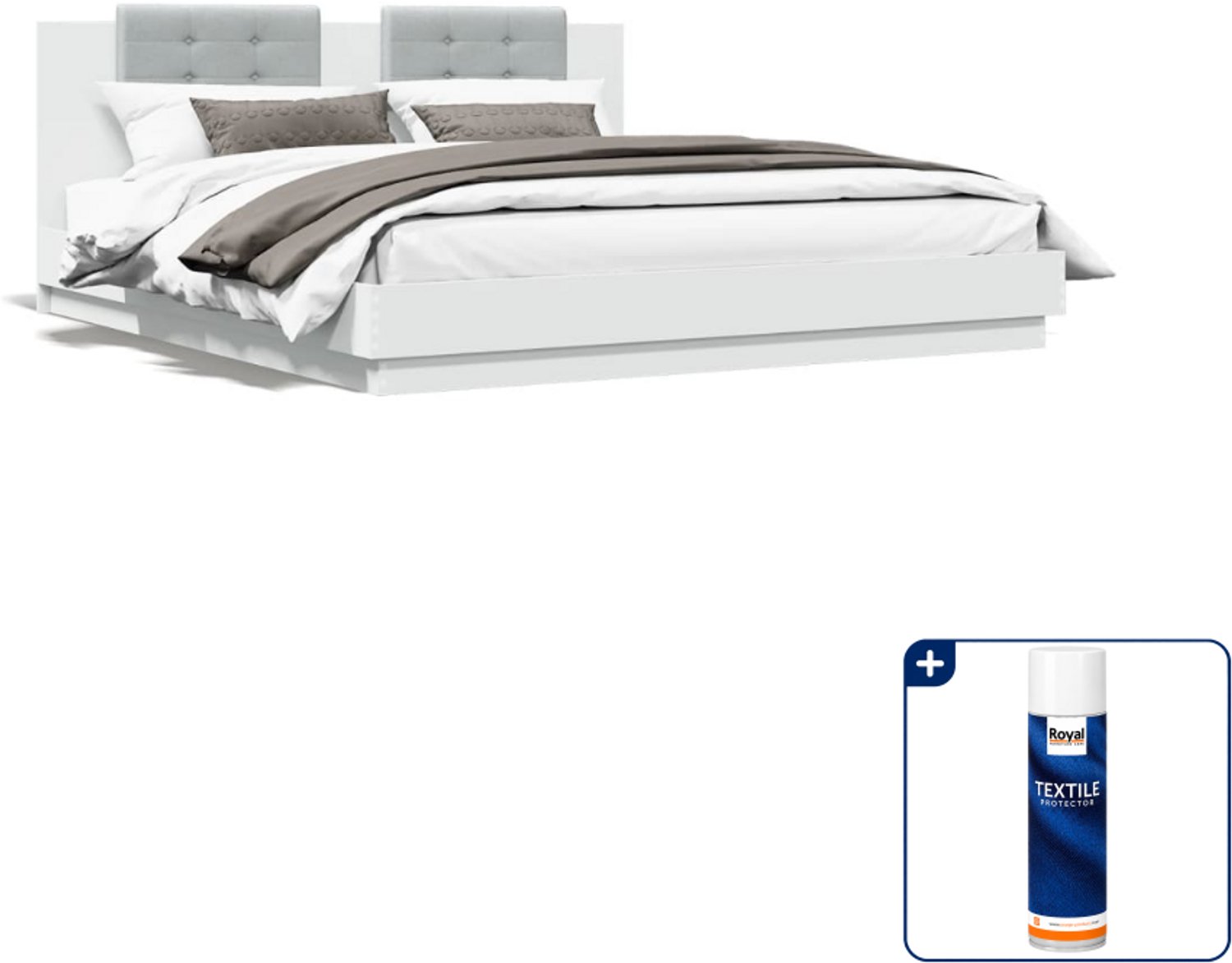 vidaXL Kingsize bedframe 180 x 200 cm - bewerkt hout - wit - Inclusief textielbeschermer 500 ml Zwart