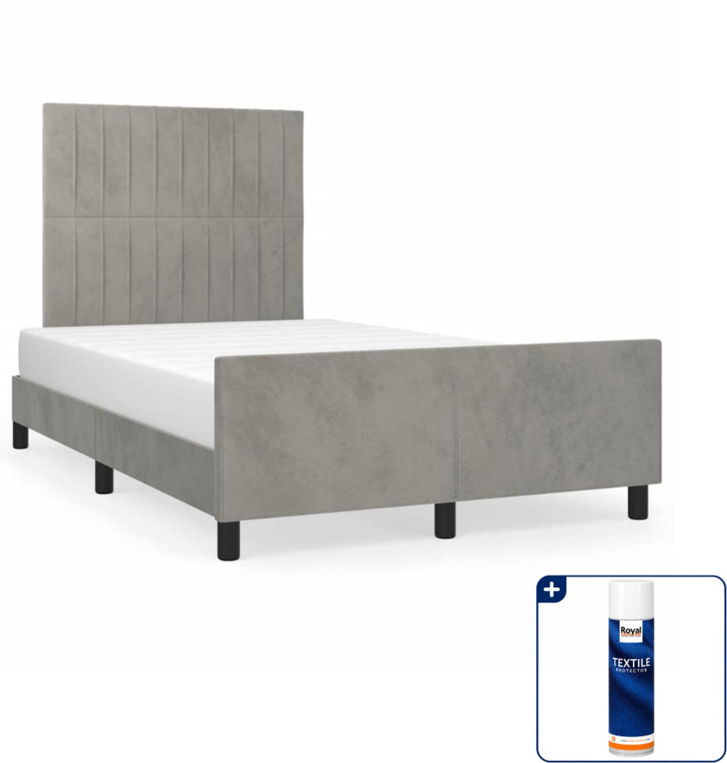 vidaXL bedframe - 120 x 190 cm - fluweel - lichtgrijs - Inclusief textielbeschermer 500 ml Zwart