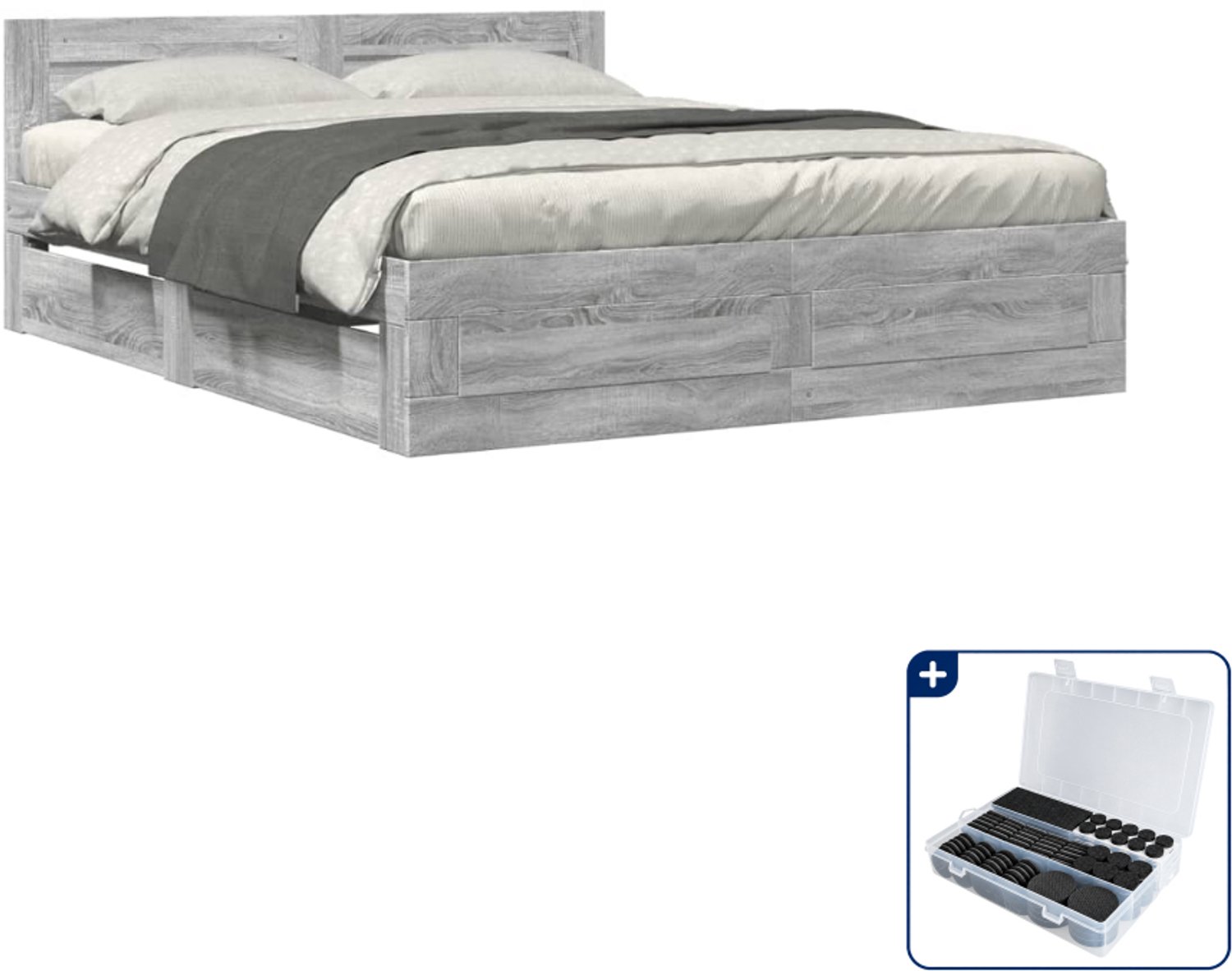 vidaXL bedframe Queensize - 160 x 200 cm - grijs sonoma - Inclusief antikrasvilt 177-delig Wit