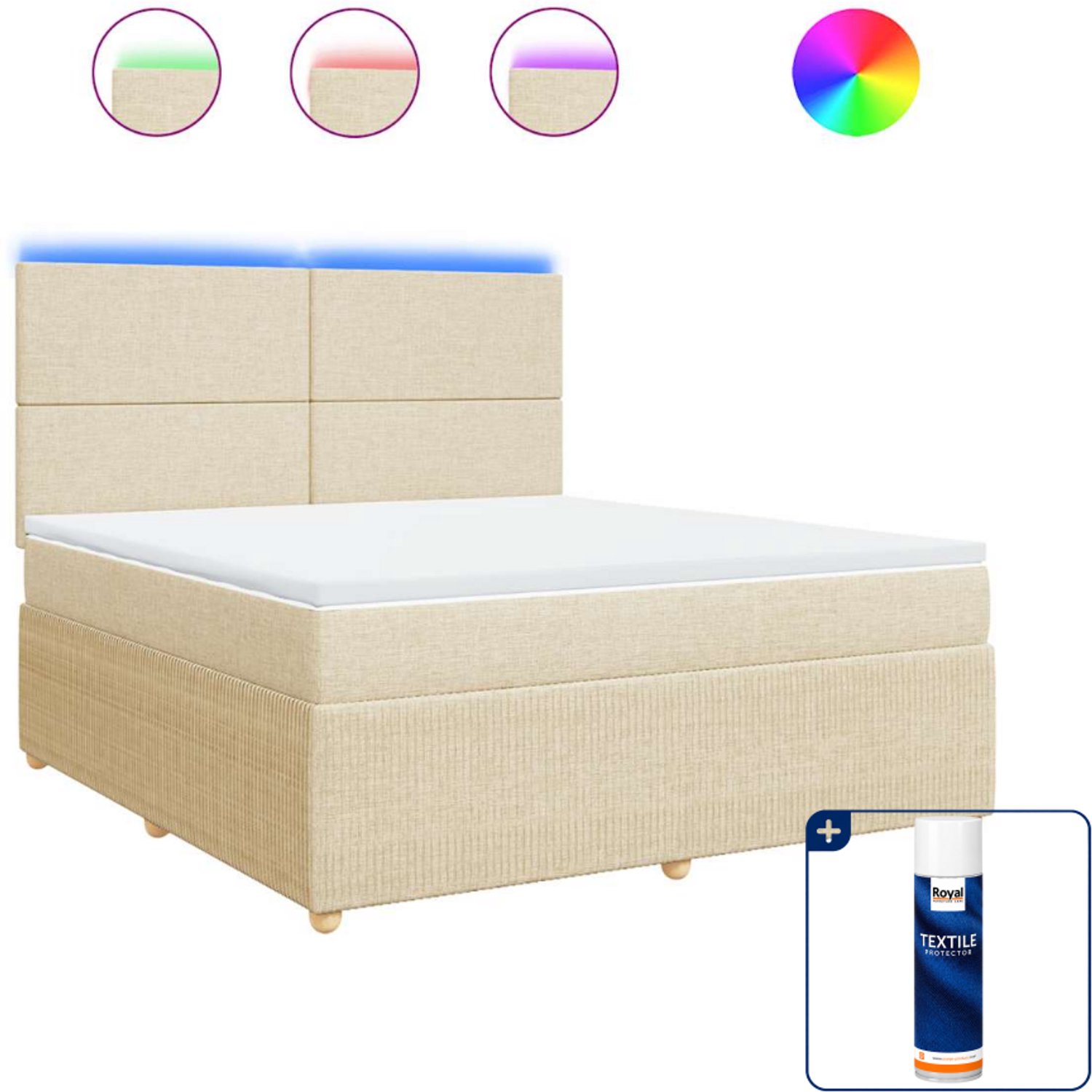 vidaXL Kingsize boxspring met matras - 180 x 200 cm - crème - Inclusief textielbeschermer 500 ml
