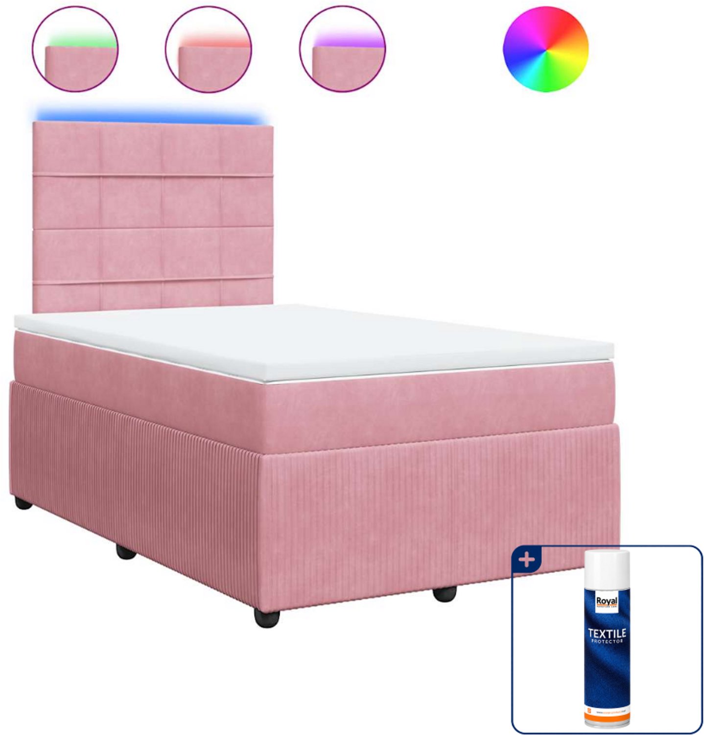 vidaXL boxspring met matras - 120 x 190 cm - fluweel - roze - Inclusief textielbeschermer 500 ml Grijs