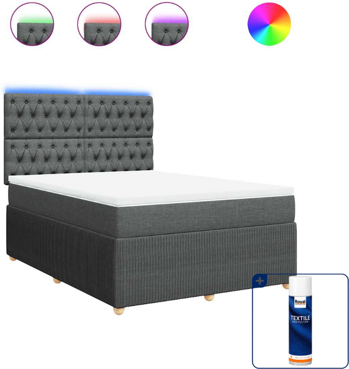 vidaXL boxspring met matras - 140 x 190 cm - stof - donkergrijs - Inclusief textielbeschermer 500 ml