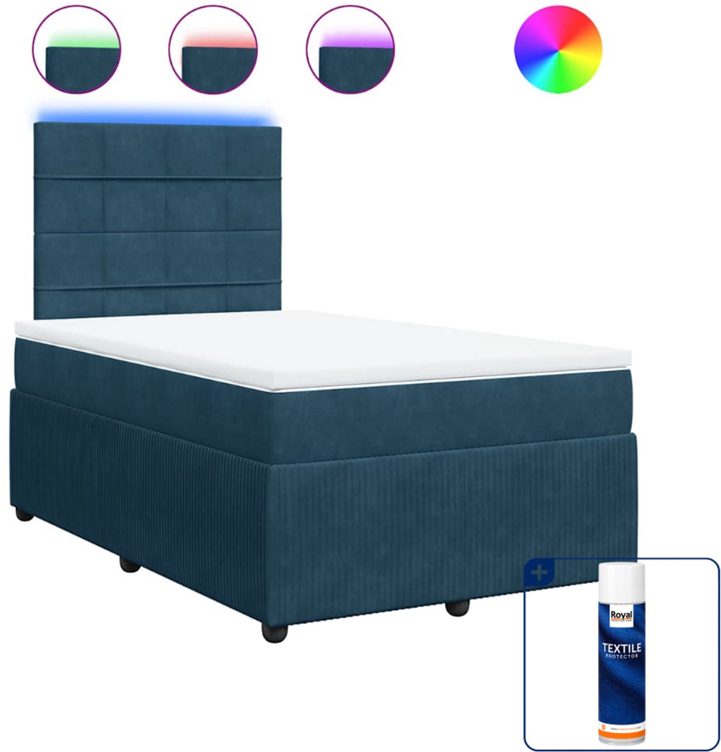 vidaXL boxspring met matras - 120 x 200 cm - fluweel - blauw - Inclusief textielbeschermer 500 ml Wit