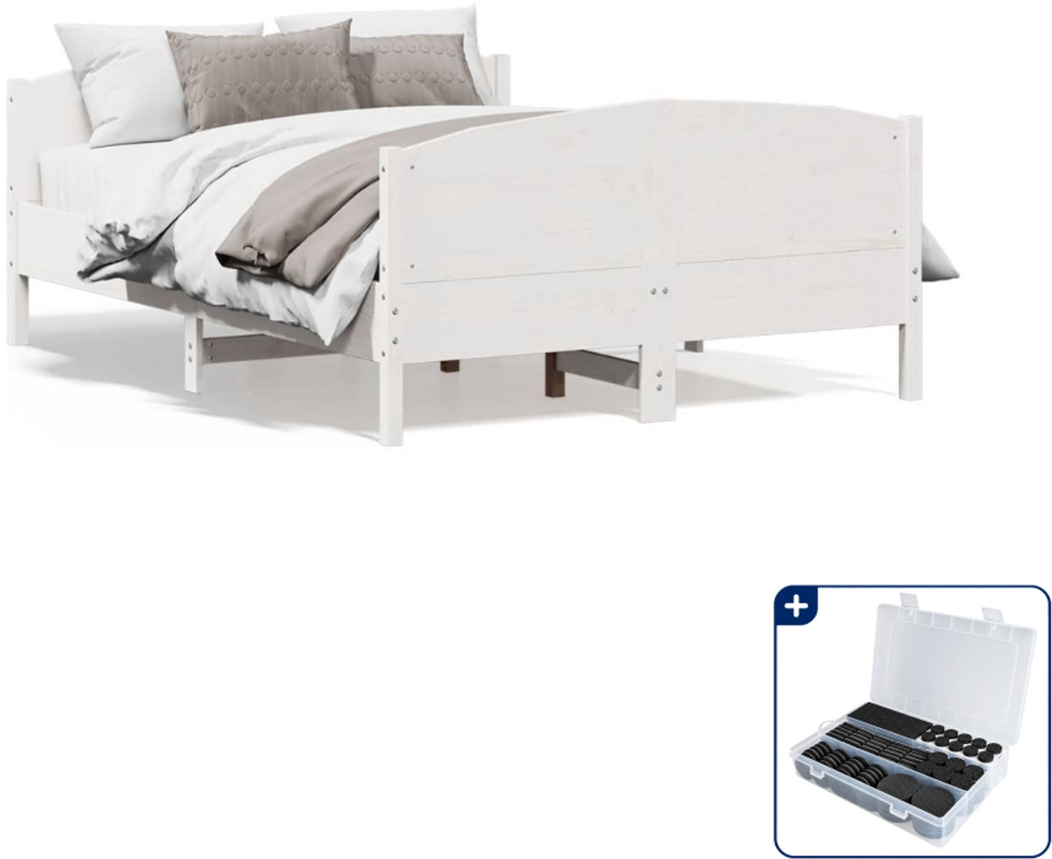 vidaXL bedframe - Small double - 140 x 200 cm - wit - Inclusief antikrasvilt 177-delig