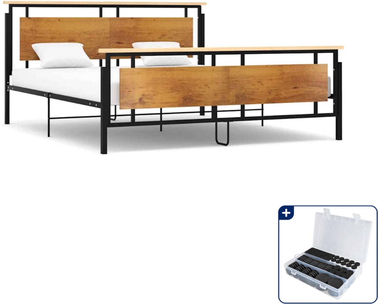 vidaXL Bedframe - Kingsize - 180 x 200 cm - zwart - Inclusief antikrasvilt 177-delig