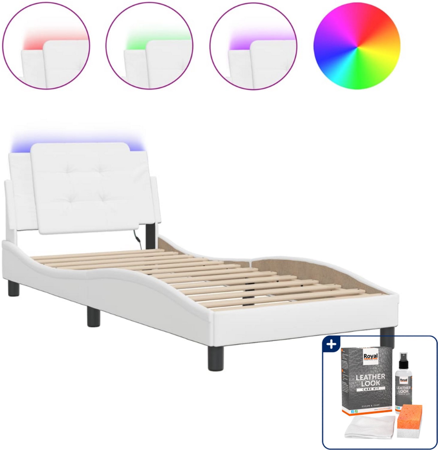 vidaXL Zadar bedframe met LED - 90 x 190 cm - wit - Inclusief onderhoudsset voor kunstleer 150 ml
