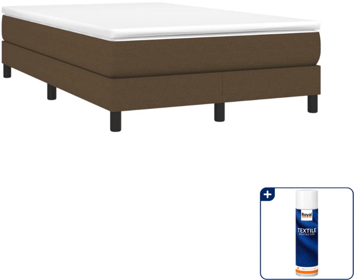 vidaXL boxspring met matras 120 x 190 cm - stof - donkerbruin - Inclusief textielbeschermer 500 ml