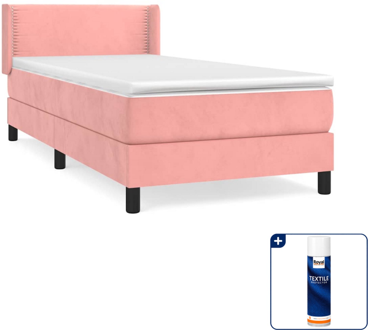 vidaXL boxspring met matras 100 x 200 cm - fluweel - roze - Inclusief textielbeschermer 500 ml