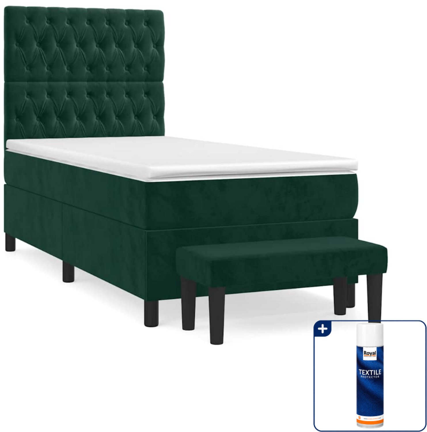 vidaXL boxspring met matras en bankje - 80 x 200 cm - donkergroen - Inclusief textielbeschermer 500 ml