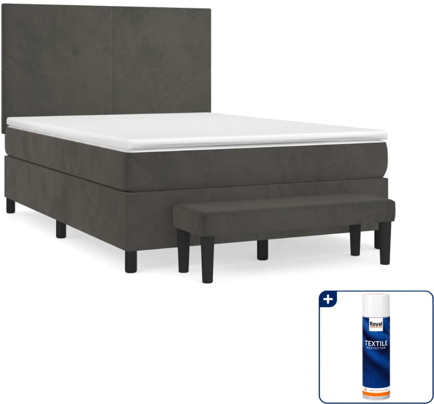 vidaXL boxspring met matras - Small double 140 x 200 cm - fluweel - donkergrijs - Inclusief textielbeschermer 500 ml