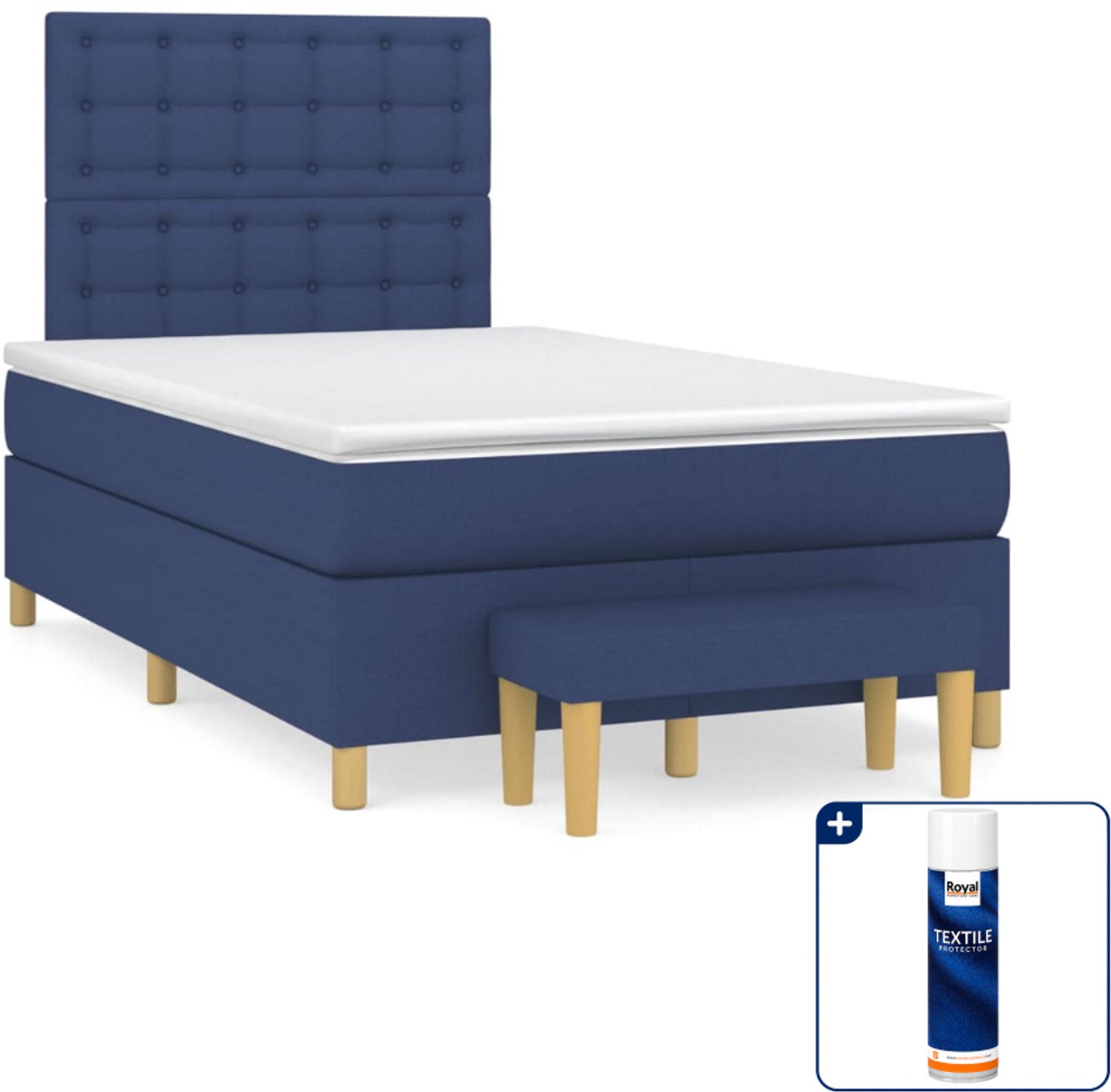 vidaXL boxspring met matras en bankje - 120 x 200 cm - blauw - Inclusief textielbeschermer 500 ml