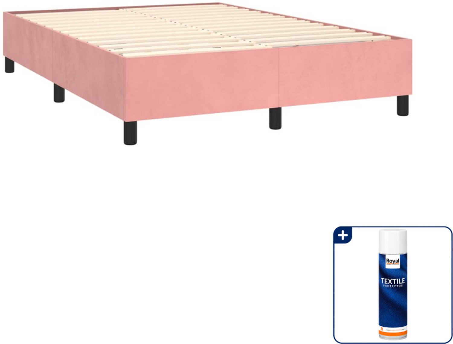 vidaXL boxspring met matras en bankje - 140 x 190 cm - roze - Inclusief textielbeschermer 500 ml