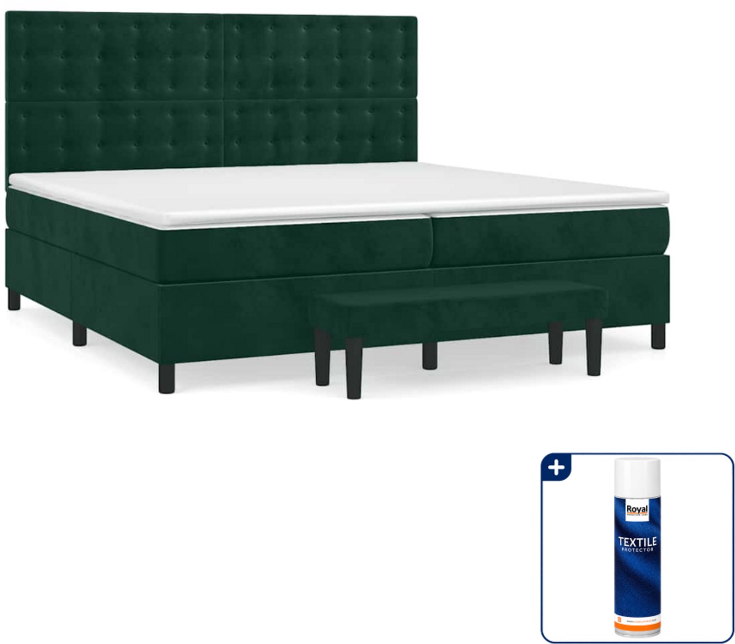 vidaXL Boxspring met matras en bankje - Super kingsize - donkergroen - Inclusief textielbeschermer 500 ml