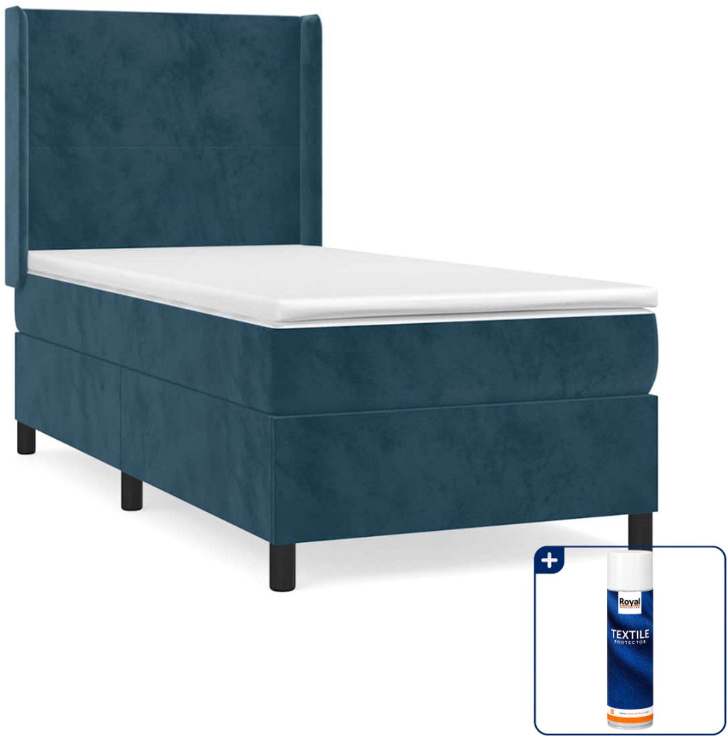vidaXL boxspring met matras - 80 x 200 cm - fluweel - donkerblauw - Inclusief textielbeschermer 500 ml