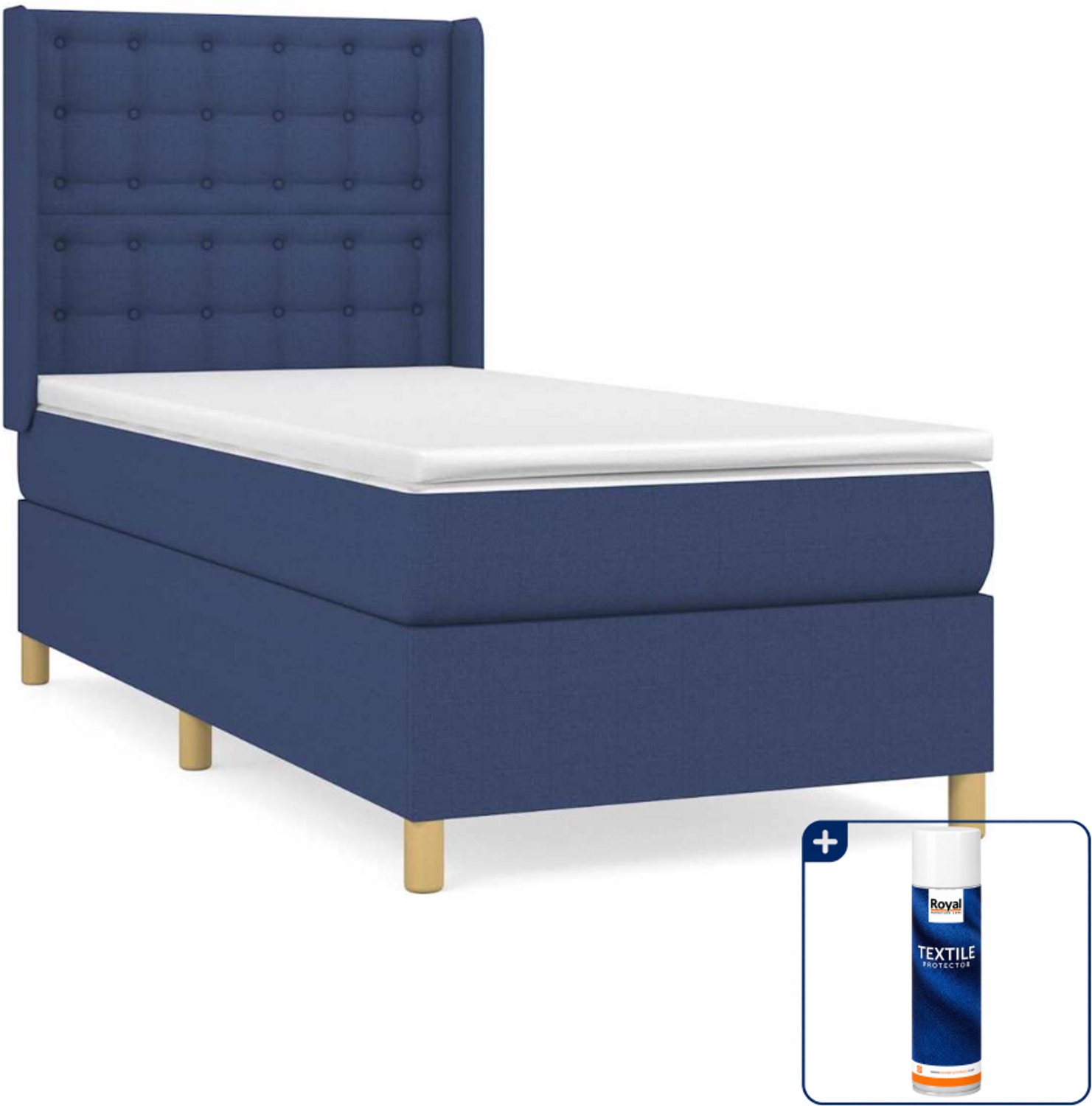 vidaXL boxspring met matras 80 x 200 cm - stof - blauw - Inclusief textielbeschermer 500 ml