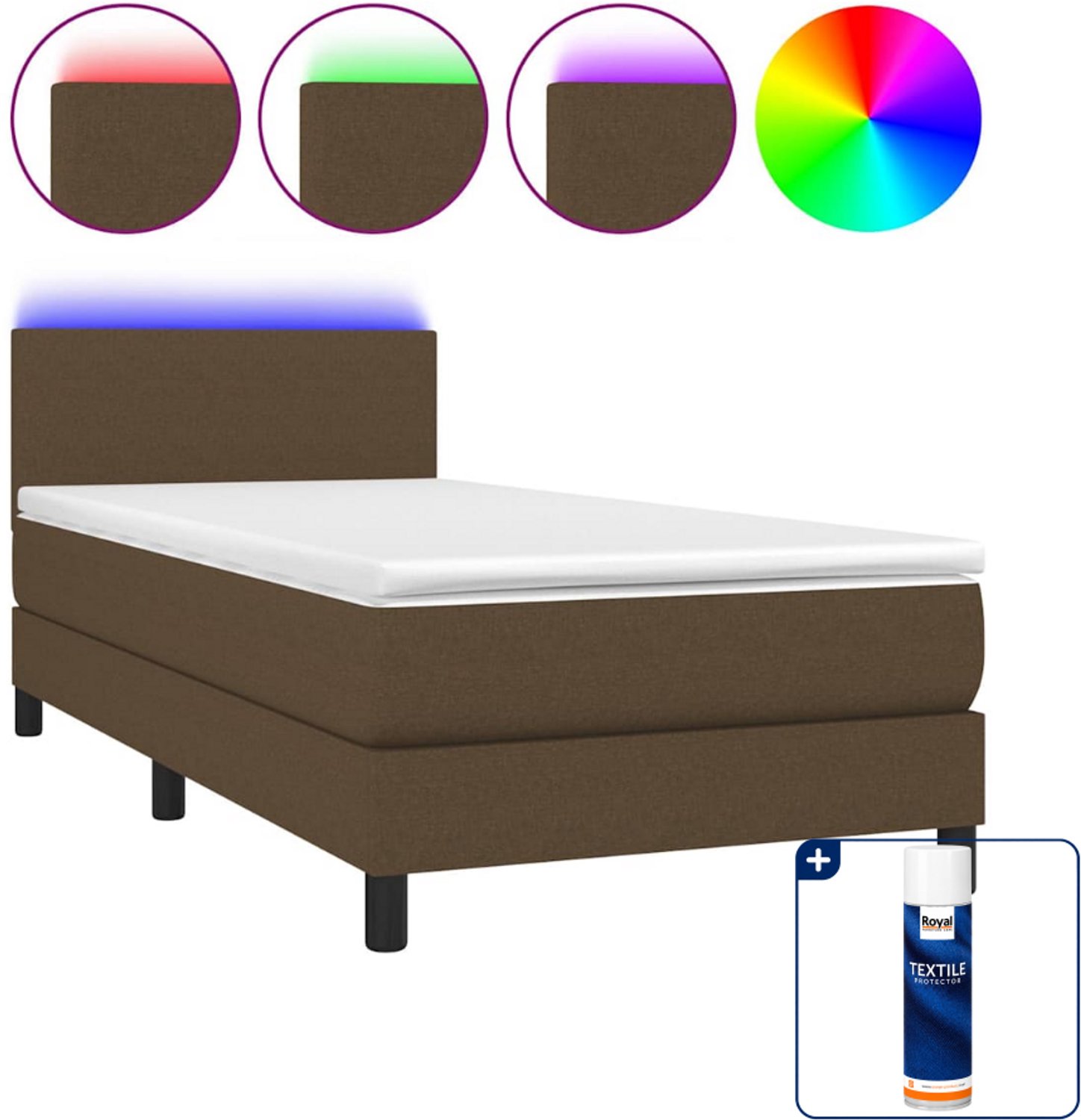 vidaXL boxspring met matras en led - 90 x 190 cm - donkerbruin - Inclusief textielbeschermer 500 ml